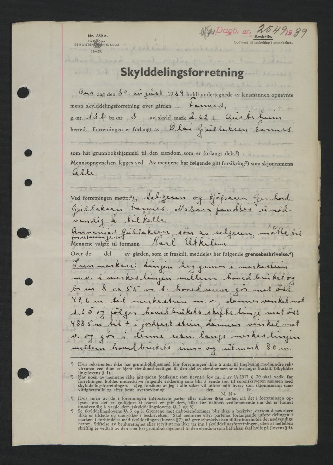 Nordhordland sorenskrivar, SAB/A-2901/1/G/Gb/Gbf/L0010: Mortgage book no. A10, 1939-1940, Diary no: : 2549/1939