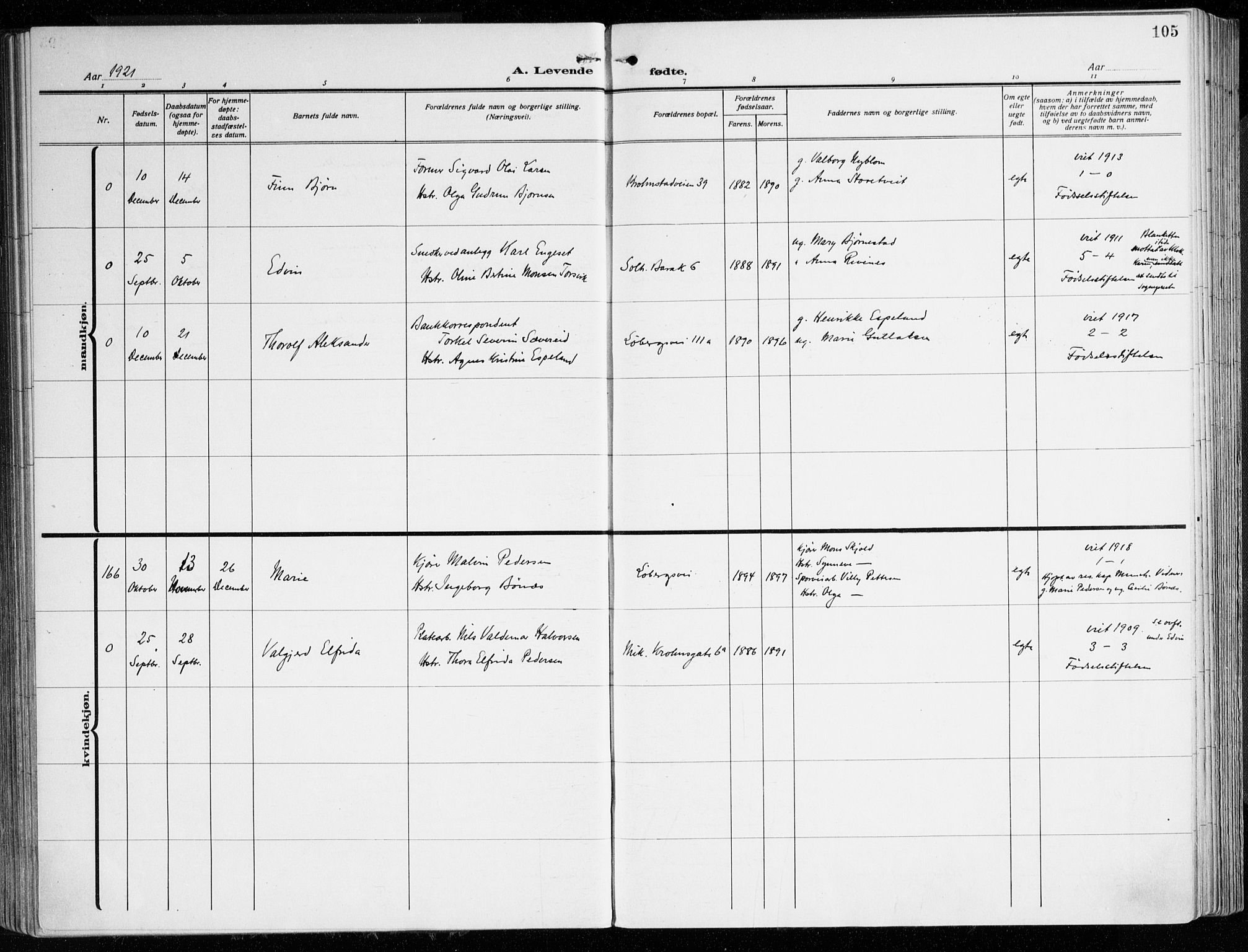 Årstad Sokneprestembete, AV/SAB-A-79301/H/Haa/L0004: Parish register (official) no. A 4, 1919-1928, p. 105