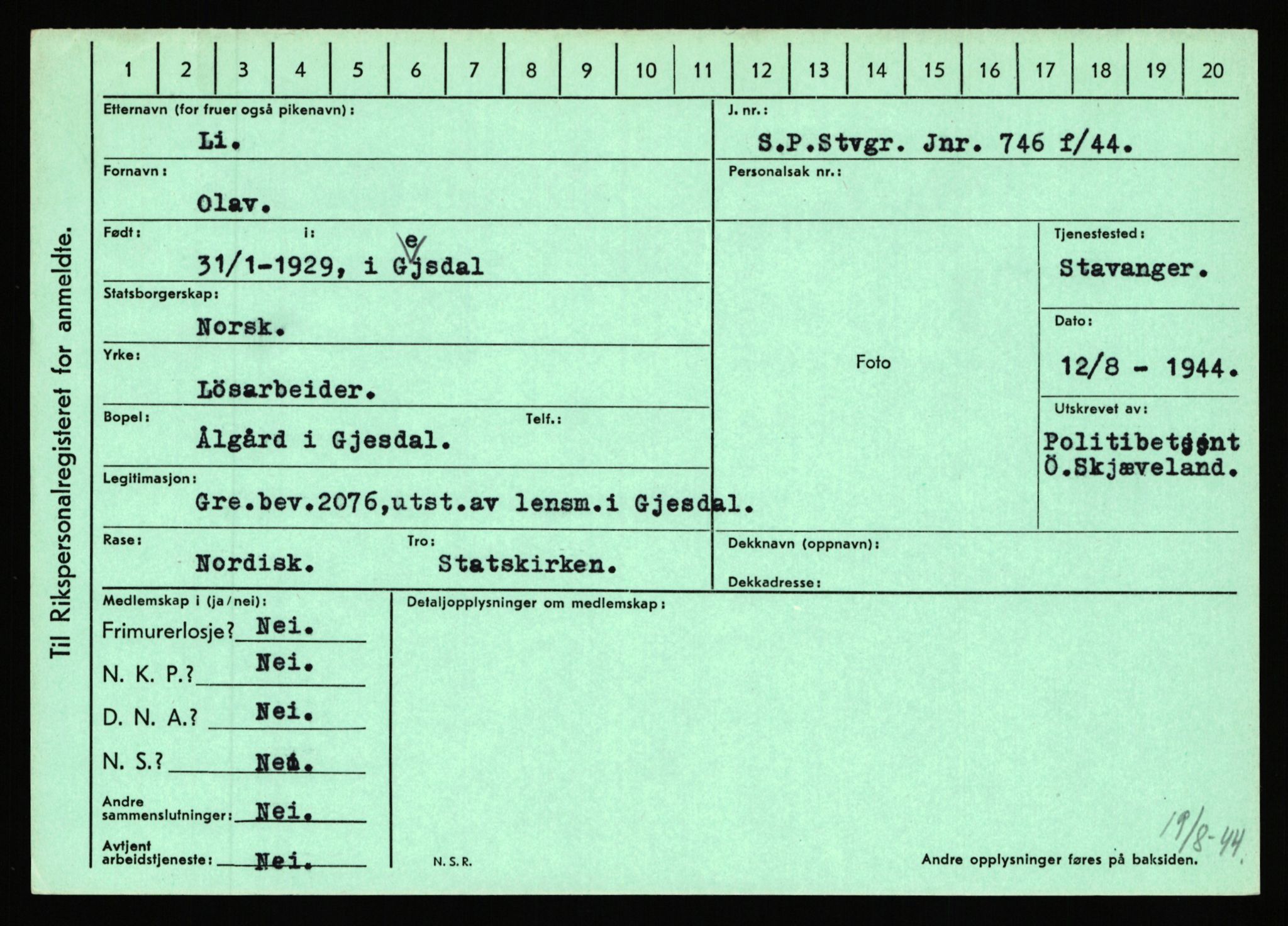 Statspolitiet - Hovedkontoret / Osloavdelingen, AV/RA-S-1329/C/Ca/L0009: Knutsen - Limstrand, 1943-1945, p. 4713