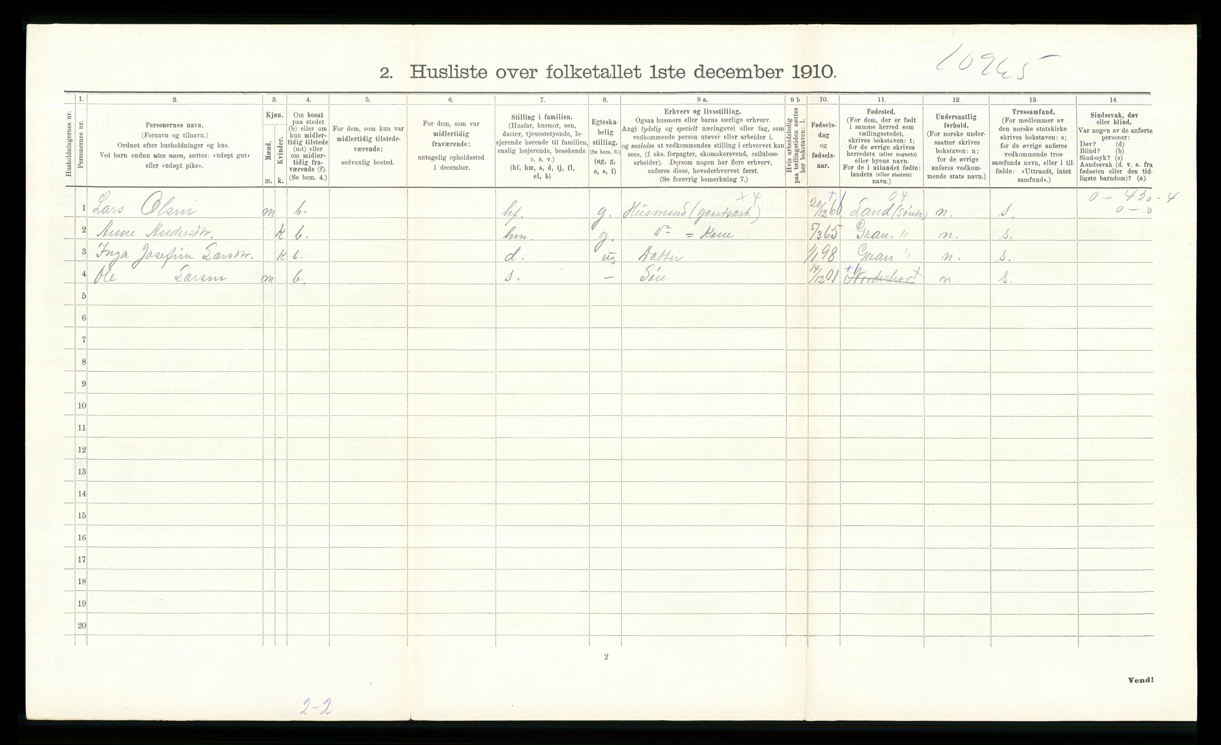 RA, 1910 census for Norderhov, 1910, p. 1769