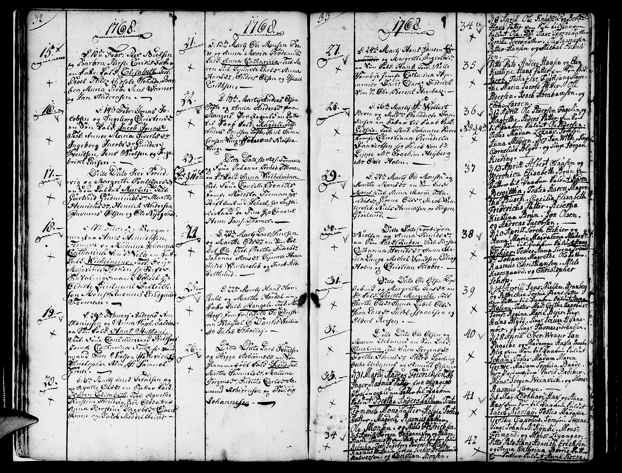 Nykirken Sokneprestembete, SAB/A-77101/H/Haa/L0004: Parish register (official) no. A 4, 1765-1775, p. 32-33