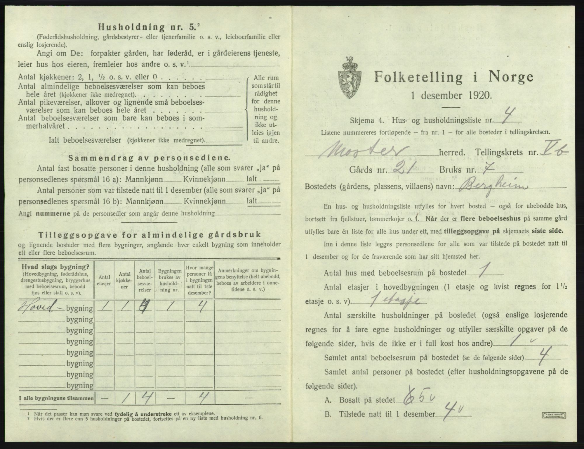 SAB, 1920 census for Moster, 1920, p. 277