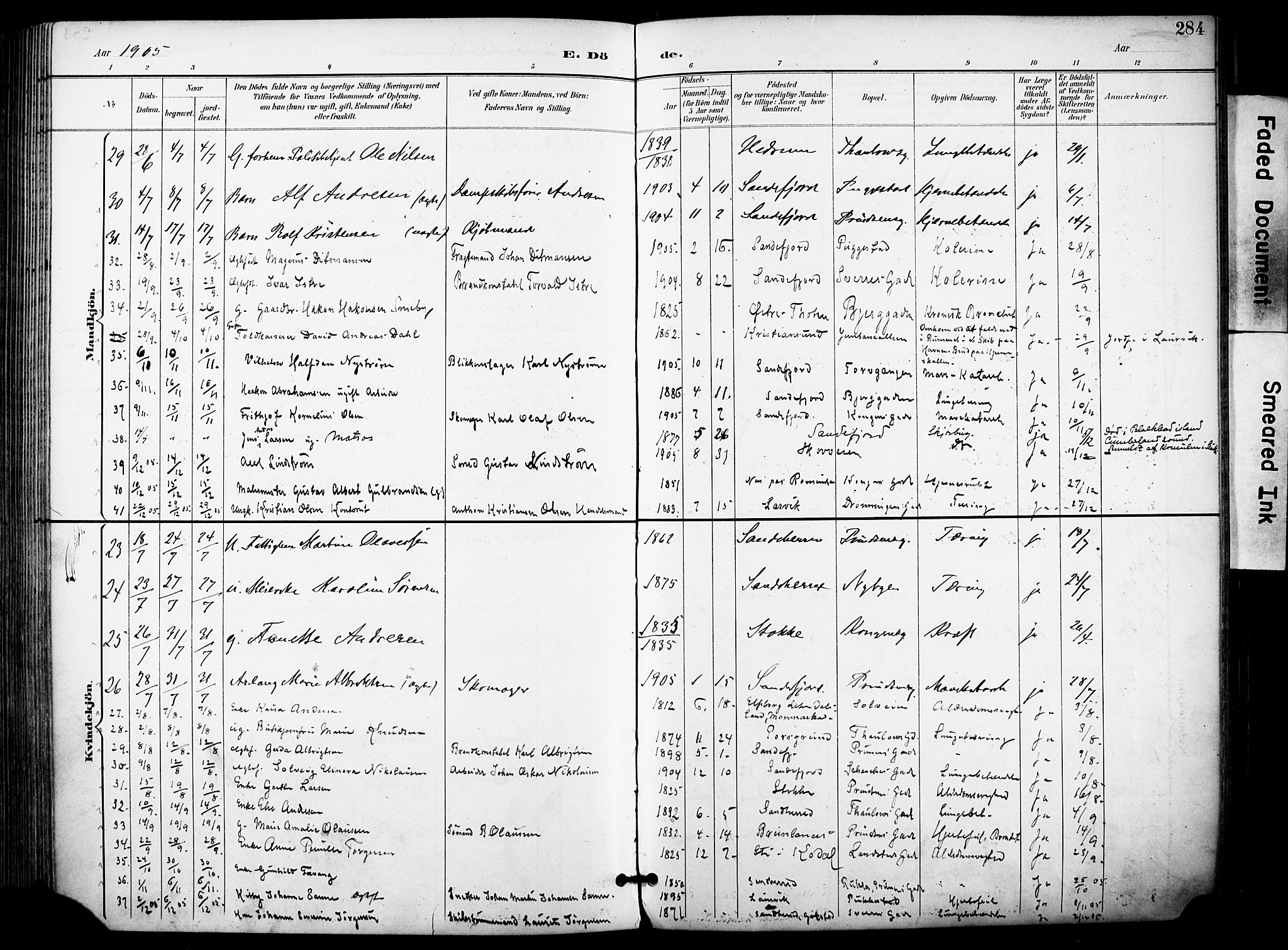 Sandefjord kirkebøker, AV/SAKO-A-315/F/Fa/L0004: Parish register (official) no. 4, 1894-1905, p. 284