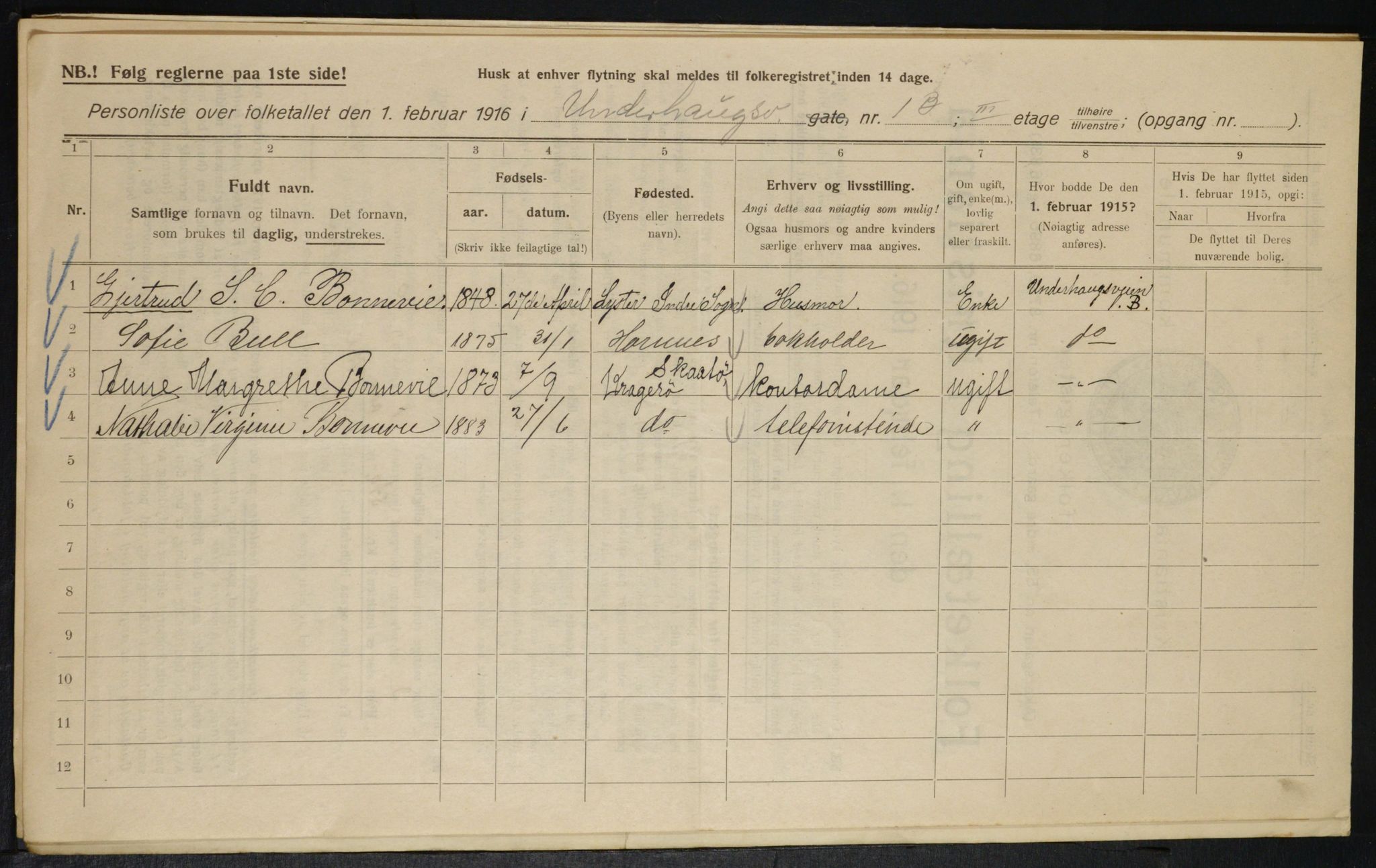 OBA, Municipal Census 1916 for Kristiania, 1916, p. 123491