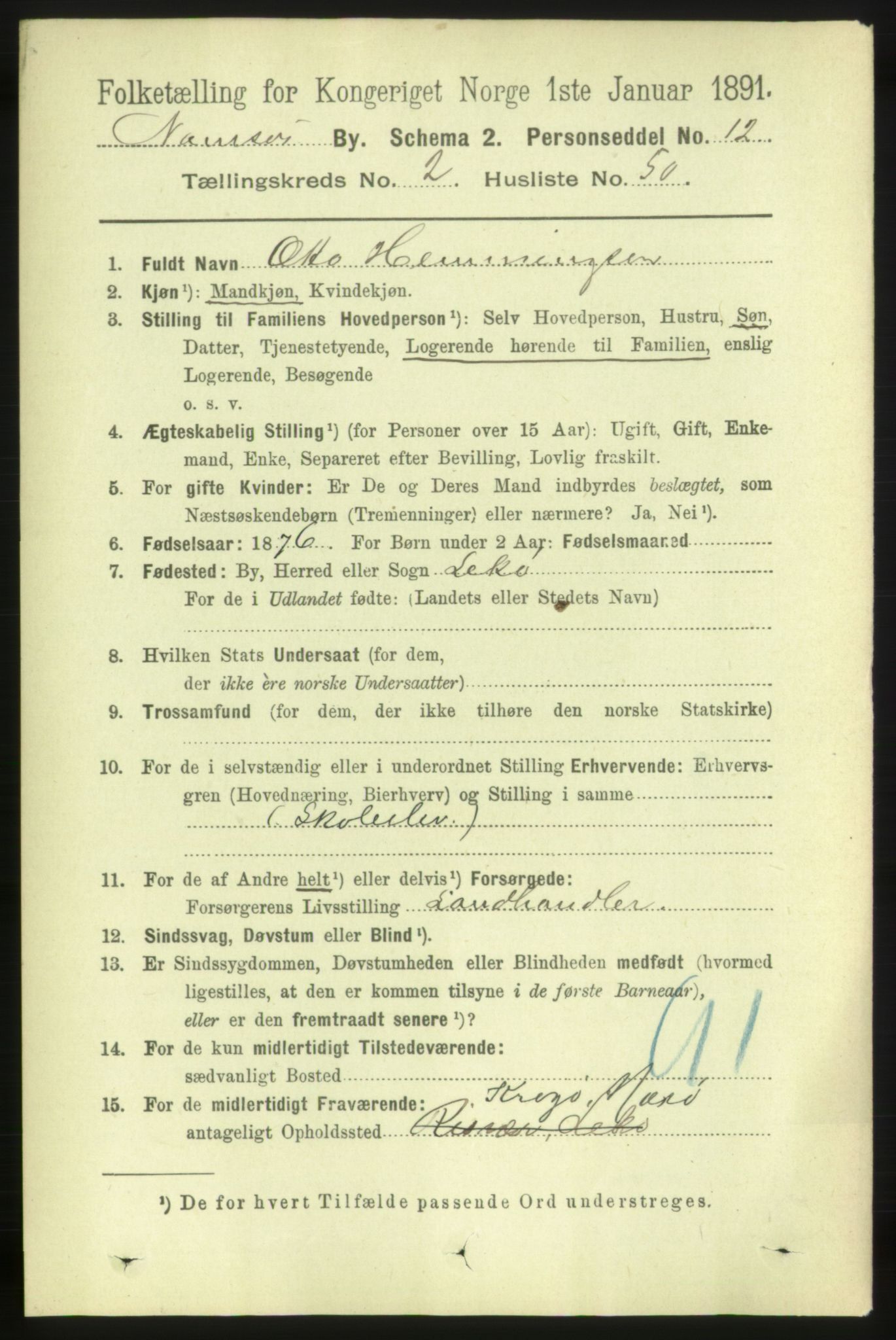 RA, 1891 census for 1703 Namsos, 1891, p. 1083