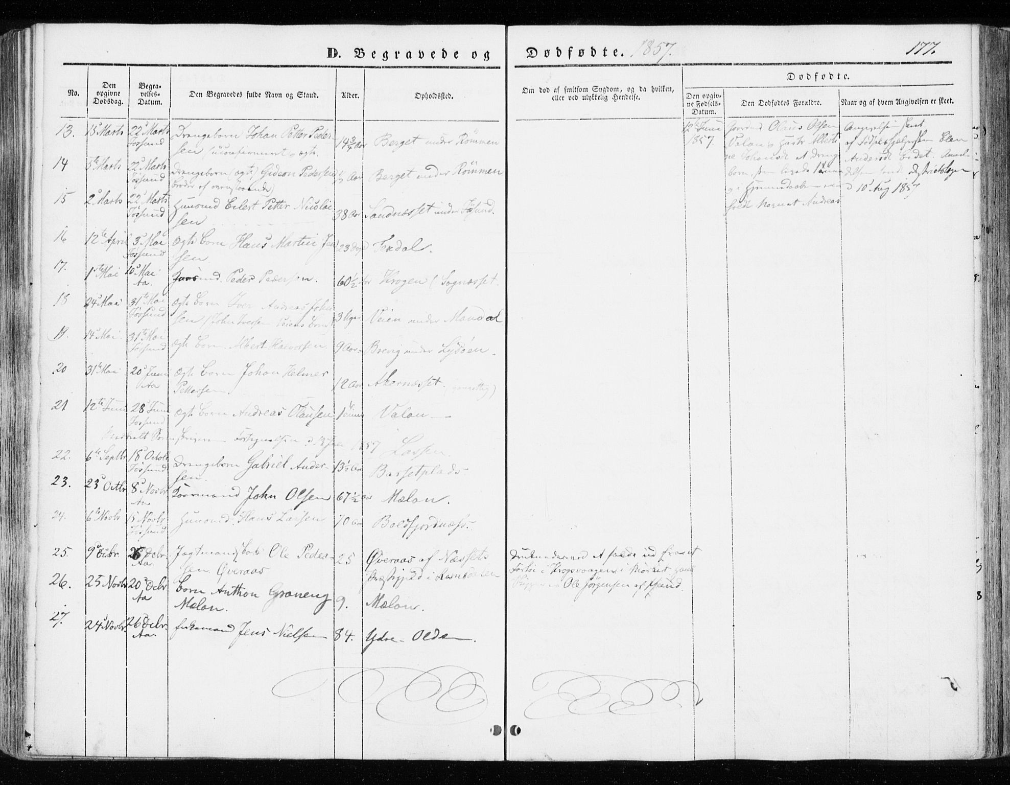 Ministerialprotokoller, klokkerbøker og fødselsregistre - Sør-Trøndelag, SAT/A-1456/655/L0677: Parish register (official) no. 655A06, 1847-1860, p. 177