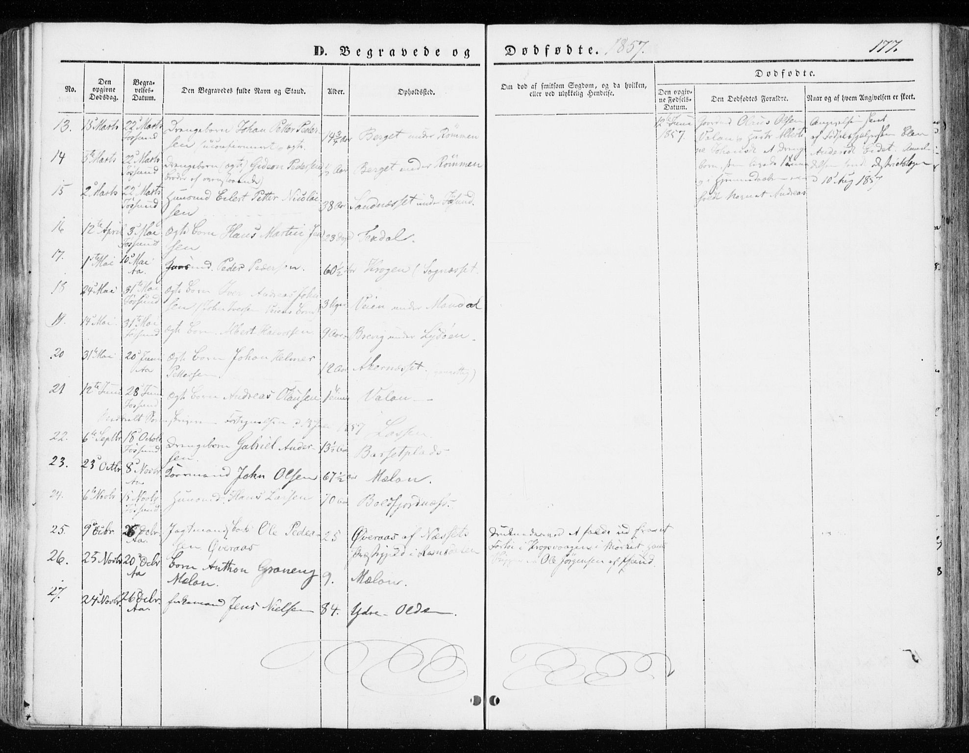 Ministerialprotokoller, klokkerbøker og fødselsregistre - Sør-Trøndelag, AV/SAT-A-1456/655/L0677: Parish register (official) no. 655A06, 1847-1860, p. 177