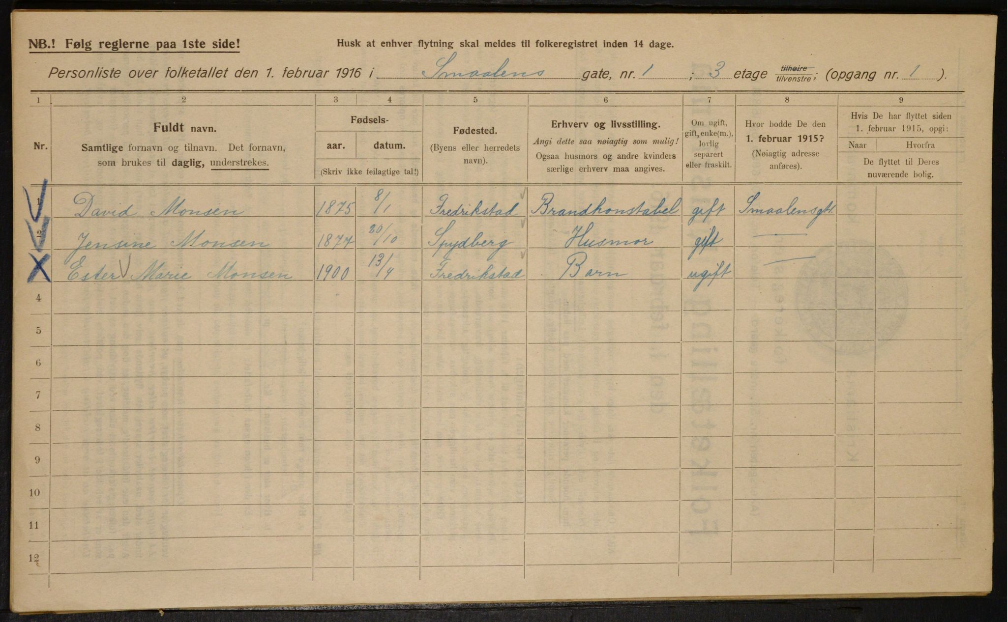 OBA, Municipal Census 1916 for Kristiania, 1916, p. 100176