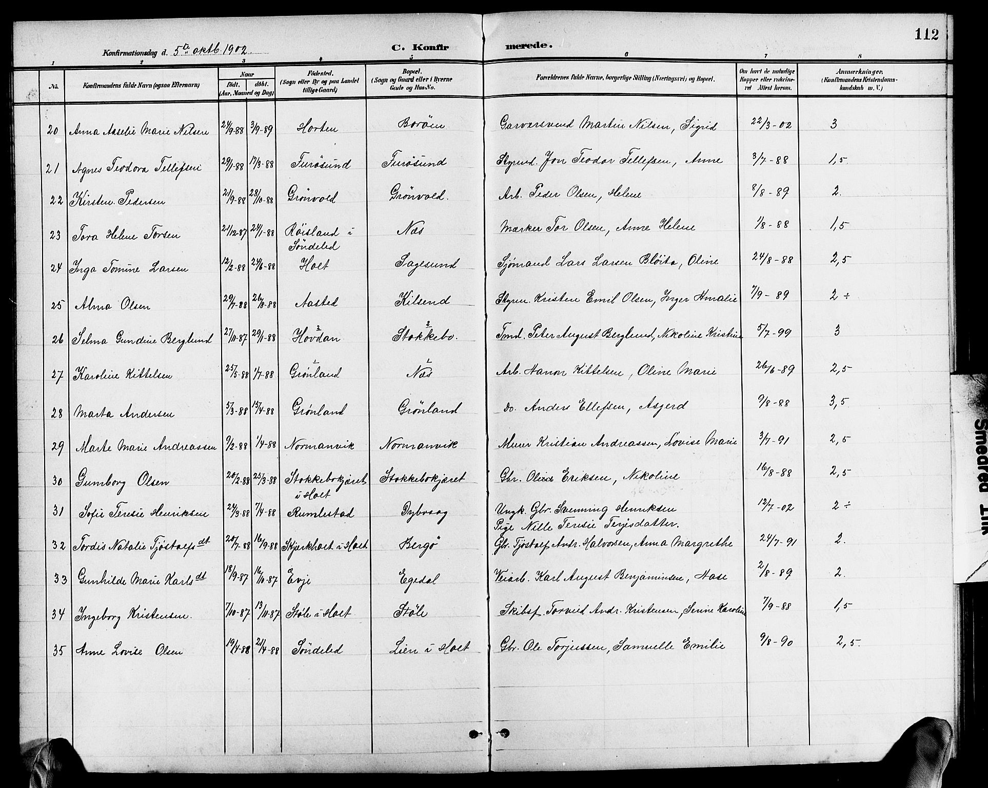 Dypvåg sokneprestkontor, SAK/1111-0007/F/Fb/Fba/L0014: Parish register (copy) no. B 14, 1901-1922, p. 112