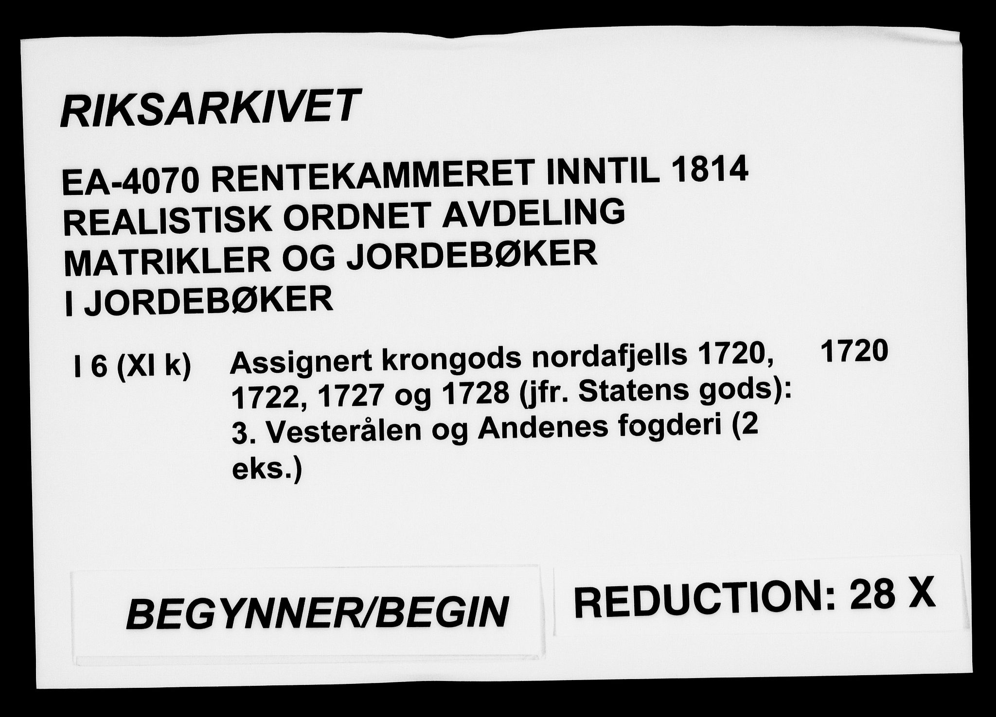 Rentekammeret inntil 1814, Realistisk ordnet avdeling, AV/RA-EA-4070/N/Na/L0006/0003: [XI k]: Assignert krongods nordafjells (1720, 1722, 1727 og 1728): / Vesterålen og Andenes fogderi, 1720