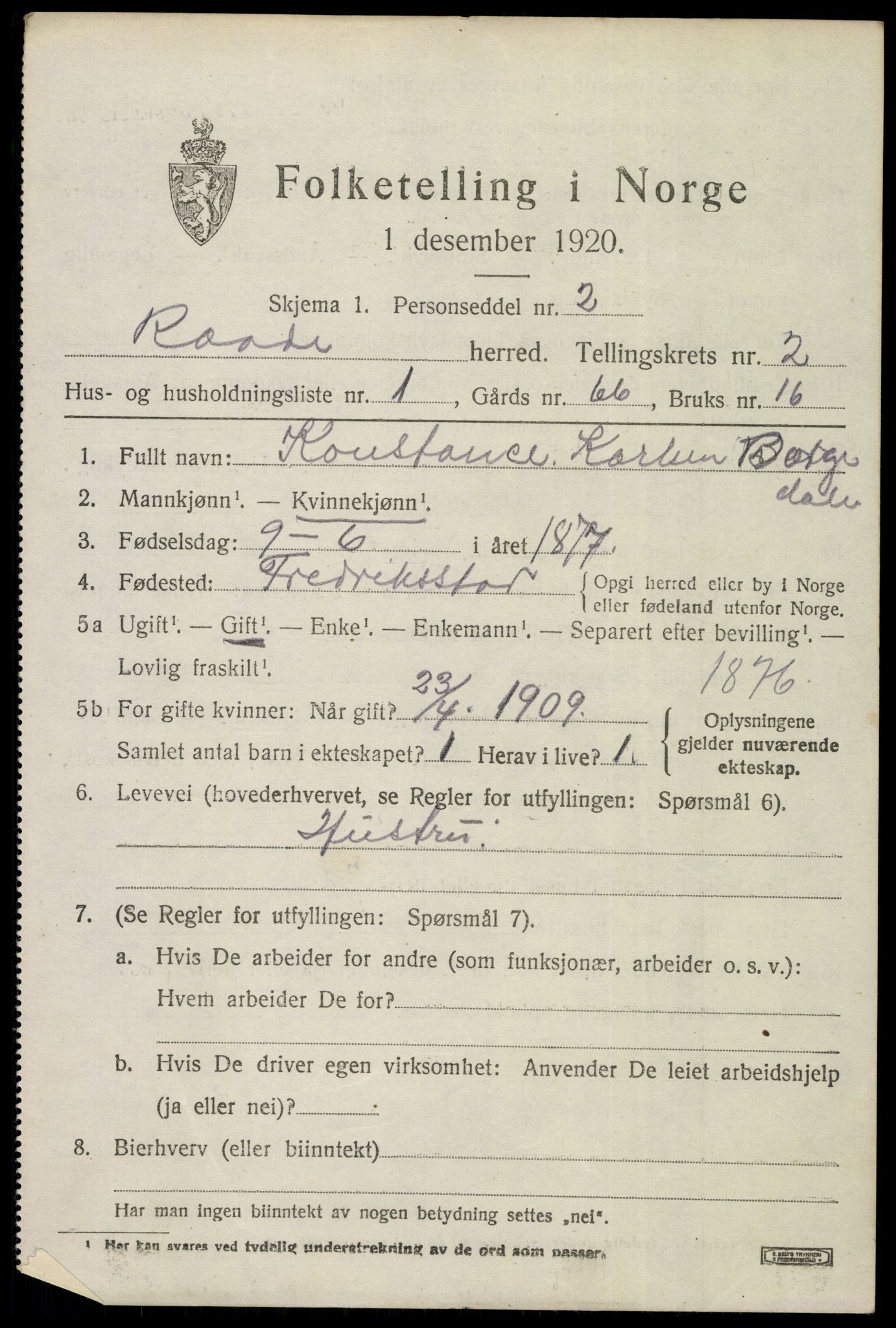 SAO, 1920 census for Råde, 1920, p. 2166