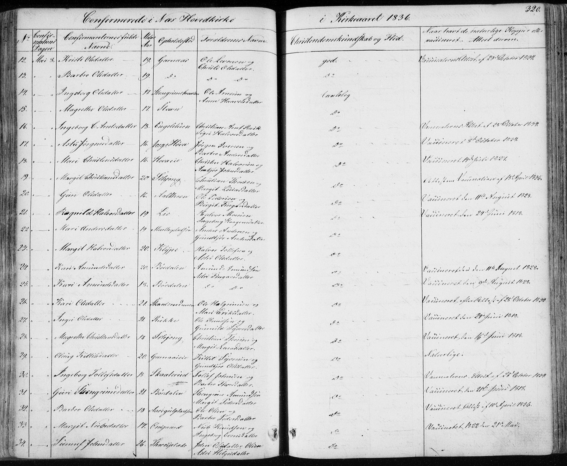 Nes kirkebøker, SAKO/A-236/F/Fa/L0009: Parish register (official) no. 9, 1834-1863, p. 320