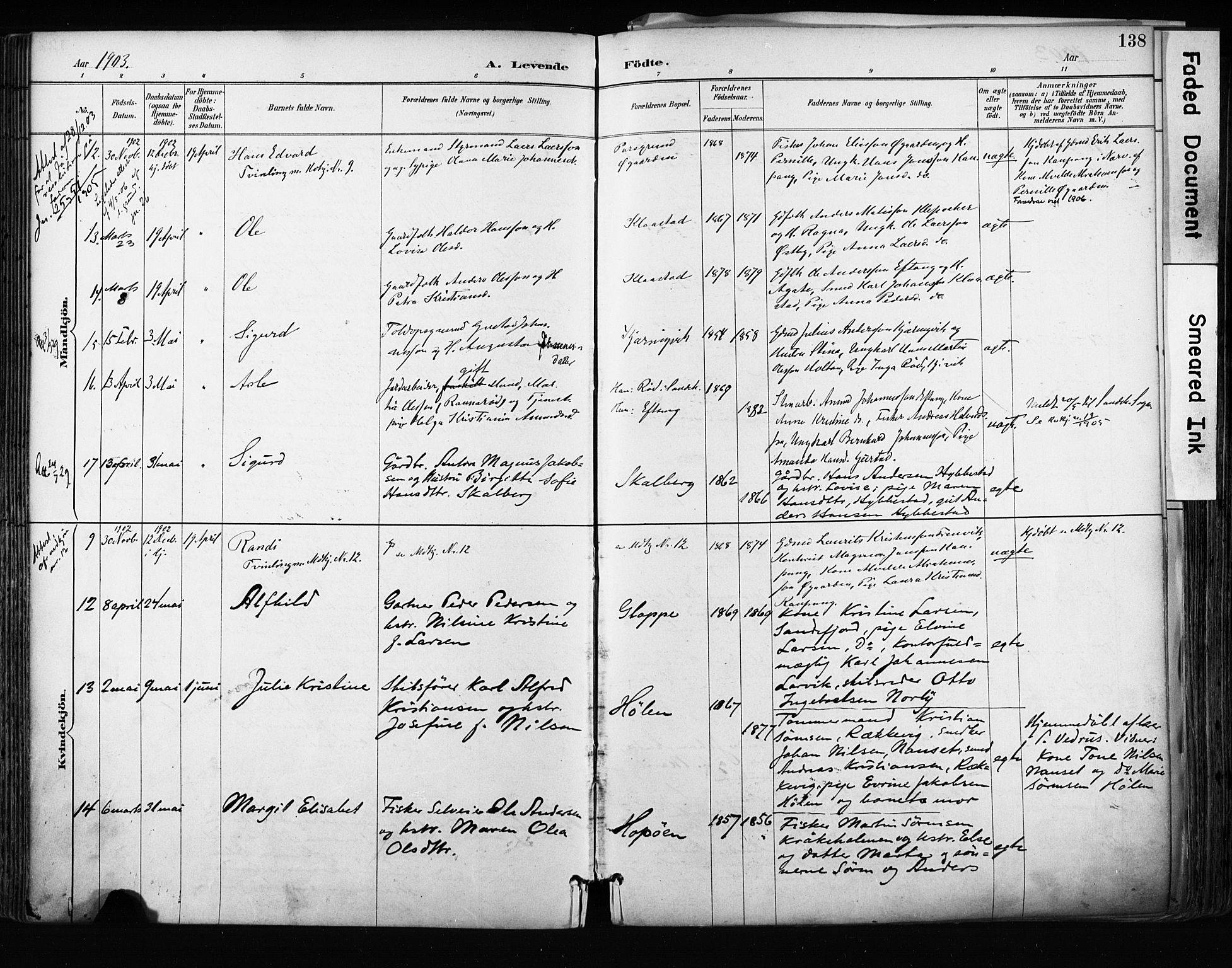 Tjølling kirkebøker, AV/SAKO-A-60/F/Fa/L0009: Parish register (official) no. 9, 1887-1905, p. 138