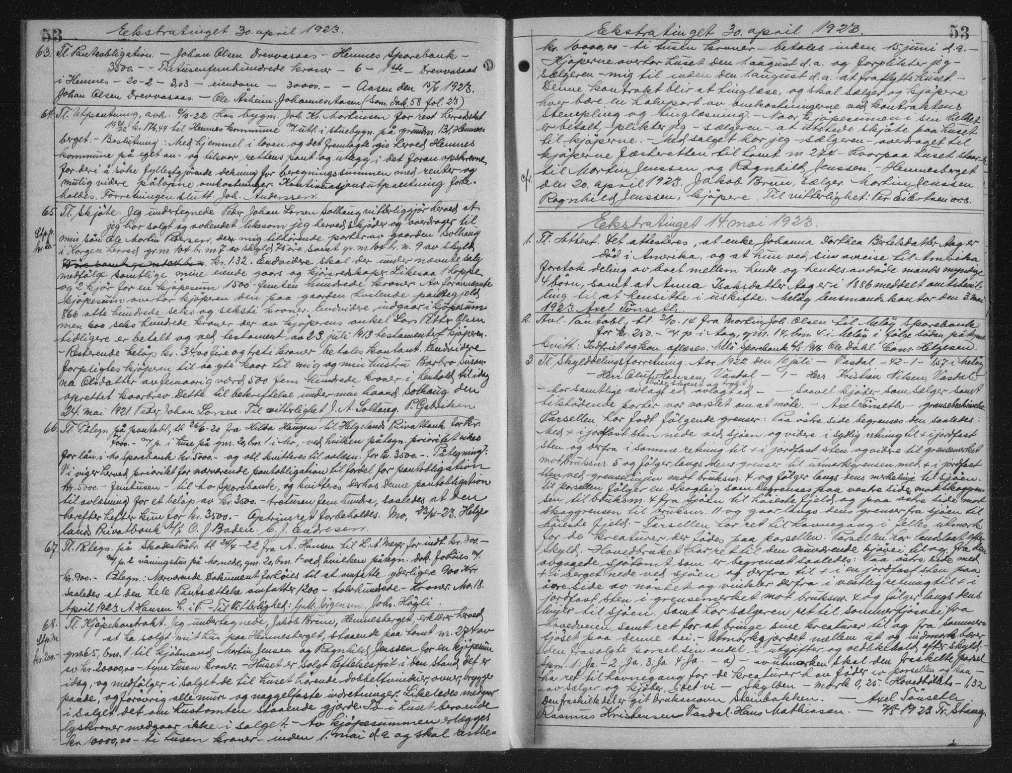 Rana sorenskriveri , AV/SAT-A-1108/1/2/2C/L0018: Mortgage book no. 18, 1923-1928, p. 53, Deed date: 14.05.1923
