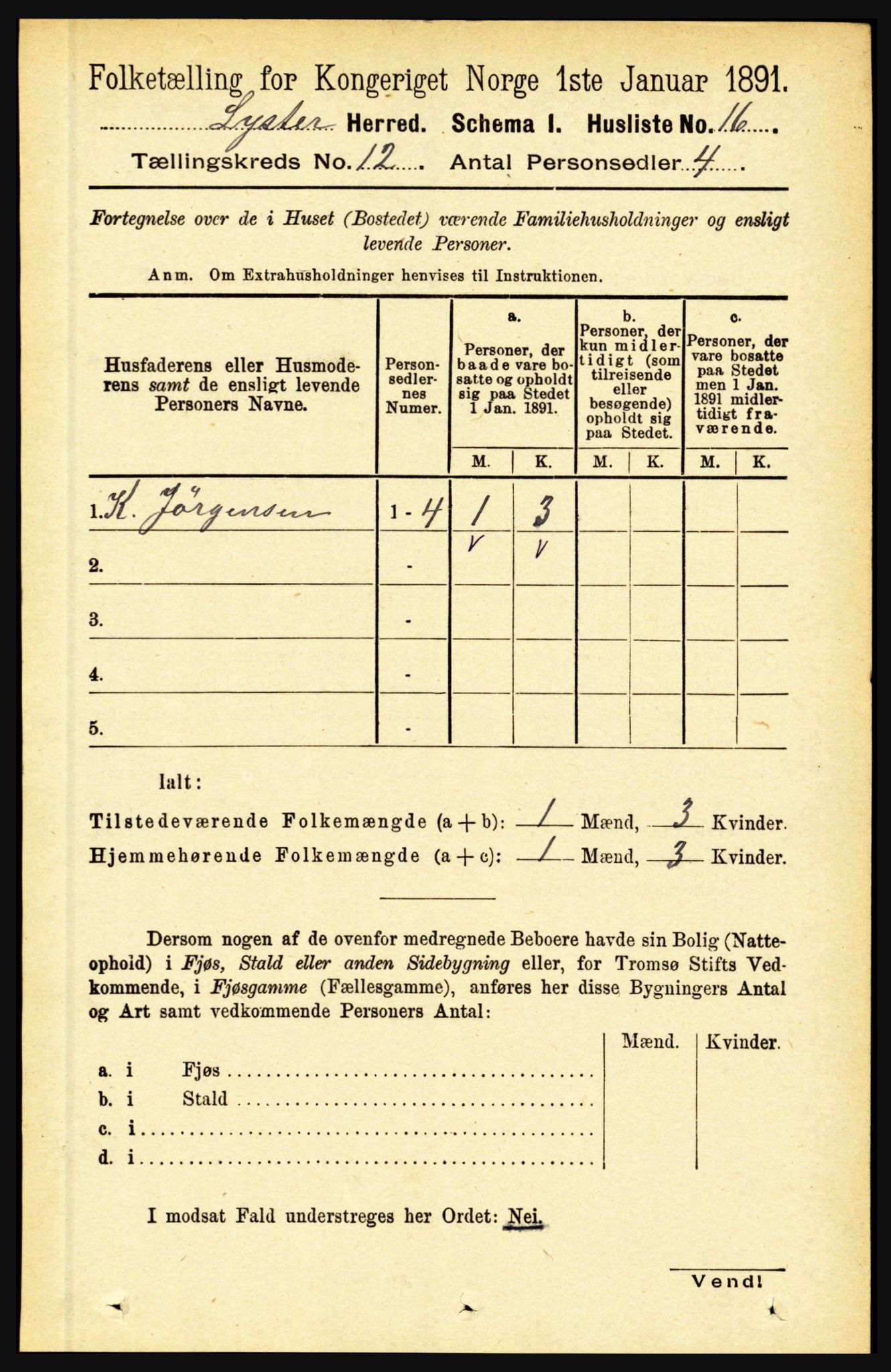 RA, 1891 census for 1426 Luster, 1891, p. 3718