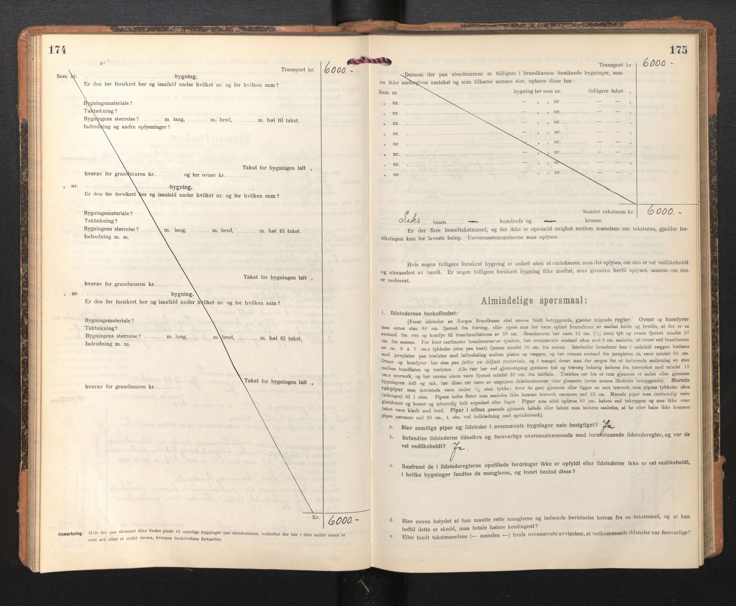 Lensmannen i Leikanger, AV/SAB-A-29201/0012/L0006: Branntakstprotokoll, skjematakst, 1920-1926, p. 174-175