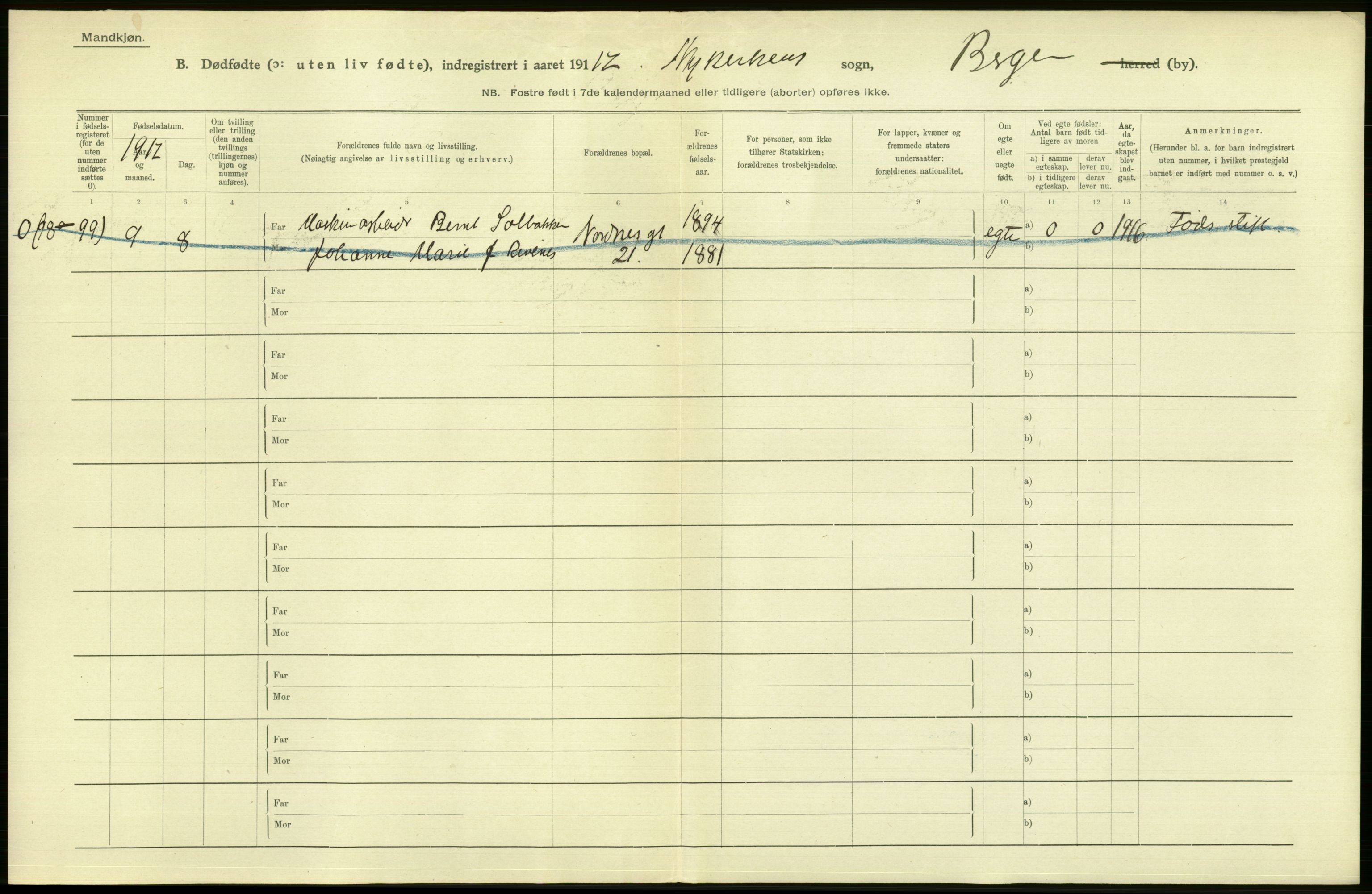 Statistisk sentralbyrå, Sosiodemografiske emner, Befolkning, AV/RA-S-2228/D/Df/Dfb/Dfbg/L0038: Bergen: Gifte, døde, dødfødte., 1917, p. 312