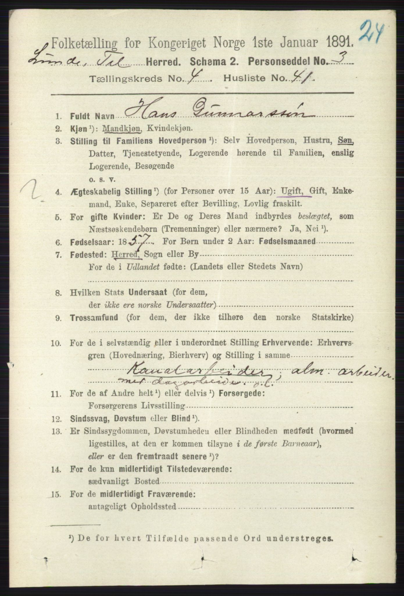 RA, 1891 census for 0820 Lunde, 1891, p. 1447