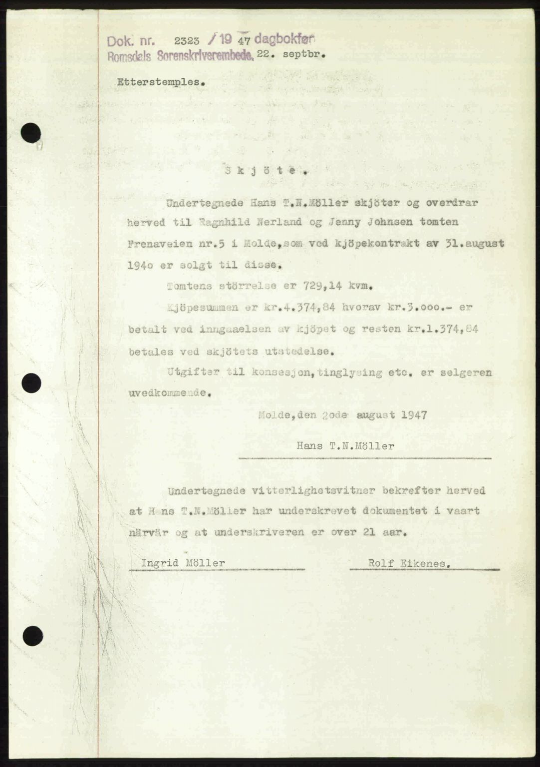 Romsdal sorenskriveri, SAT/A-4149/1/2/2C: Mortgage book no. A24, 1947-1947, Diary no: : 2323/1947