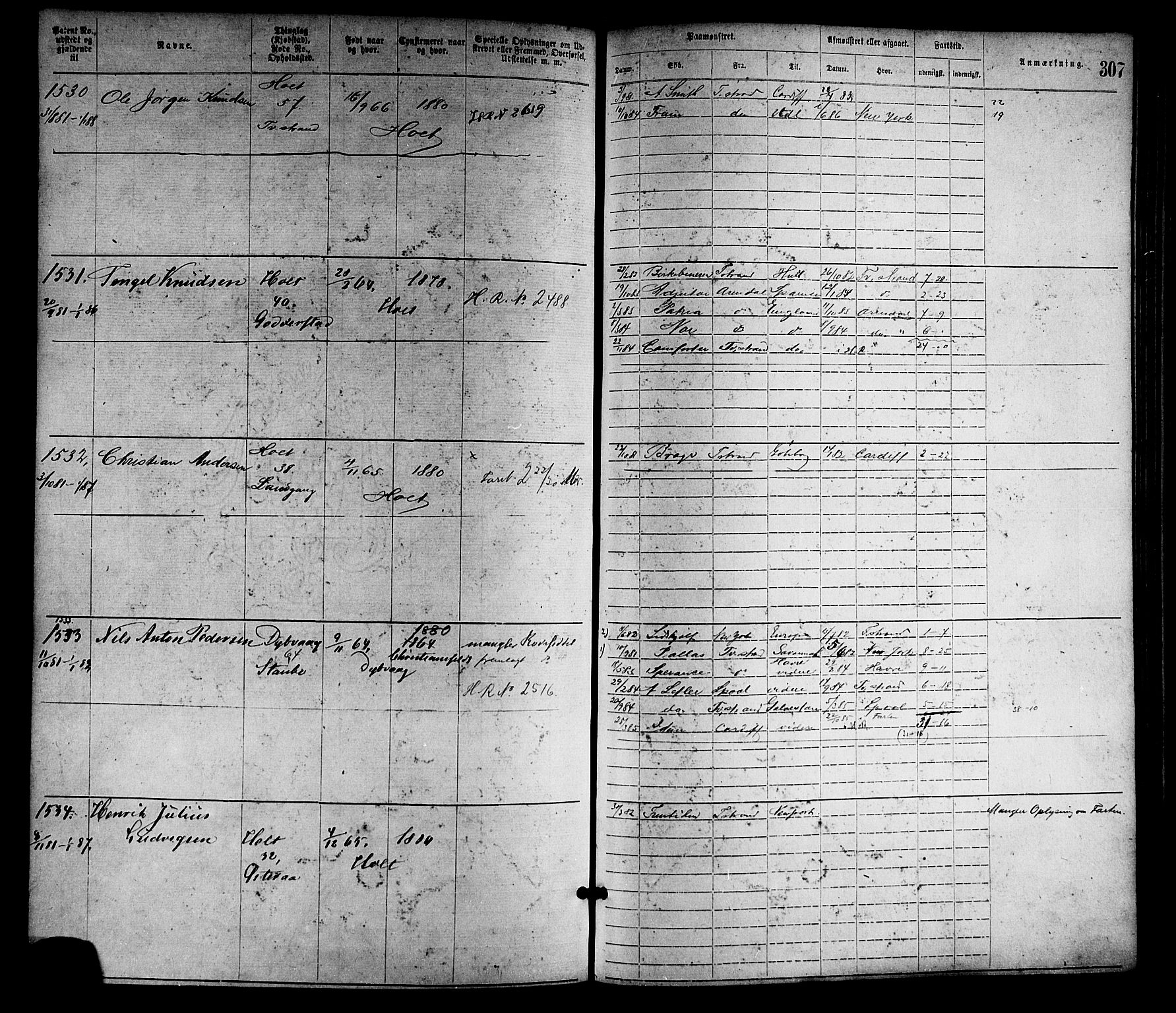 Tvedestrand mønstringskrets, SAK/2031-0011/F/Fa/L0001: Annotasjonsrulle nr 1-1905 med register, R-1, 1866-1886, p. 332