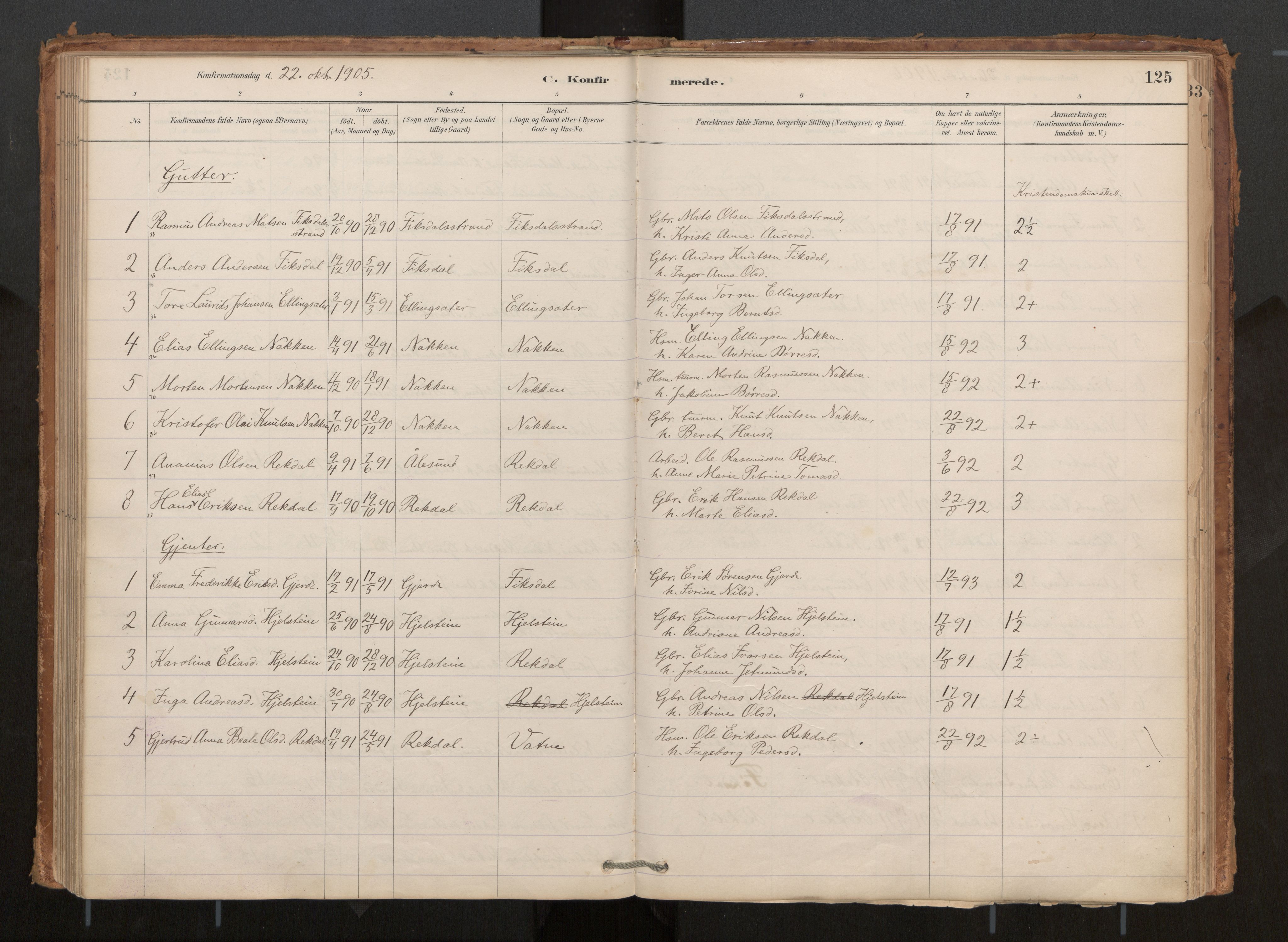 Ministerialprotokoller, klokkerbøker og fødselsregistre - Møre og Romsdal, AV/SAT-A-1454/540/L0540a: Parish register (official) no. 540A02, 1884-1908, p. 125