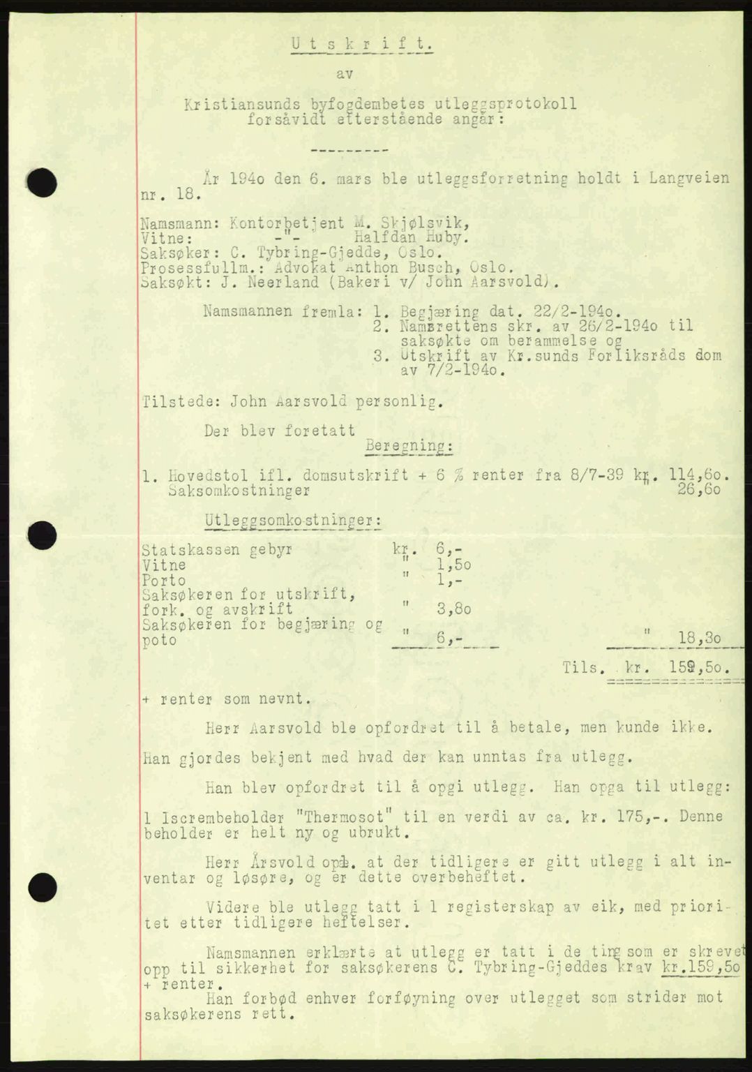 Kristiansund byfogd, AV/SAT-A-4587/A/27: Mortgage book no. 33, 1939-1941, Diary no: : 106/1940