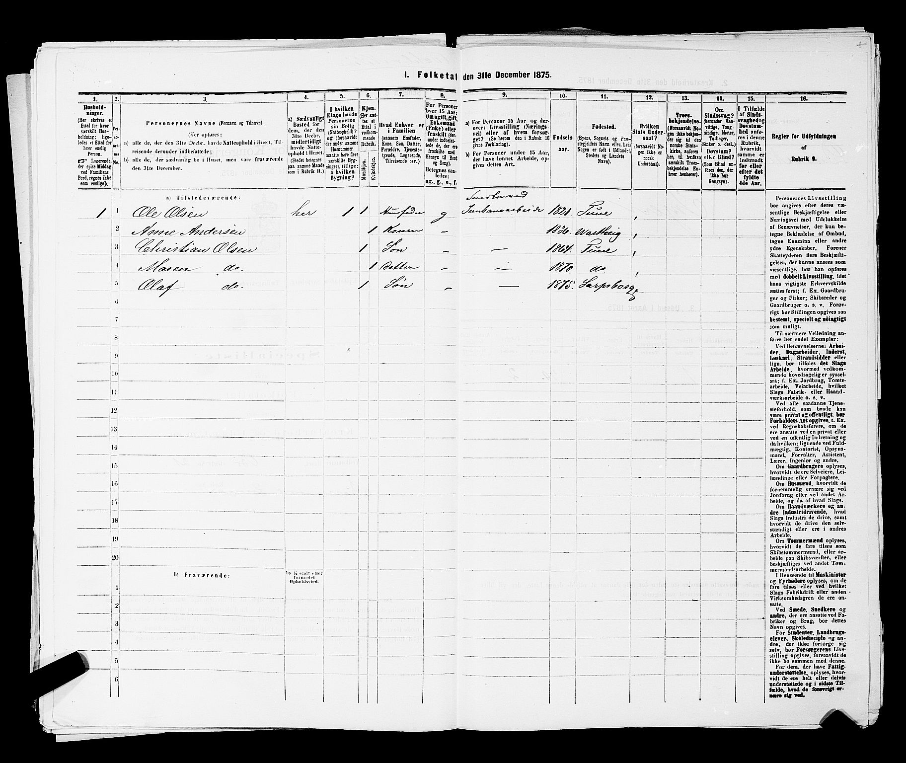 RA, 1875 census for 0102P Sarpsborg, 1875, p. 161