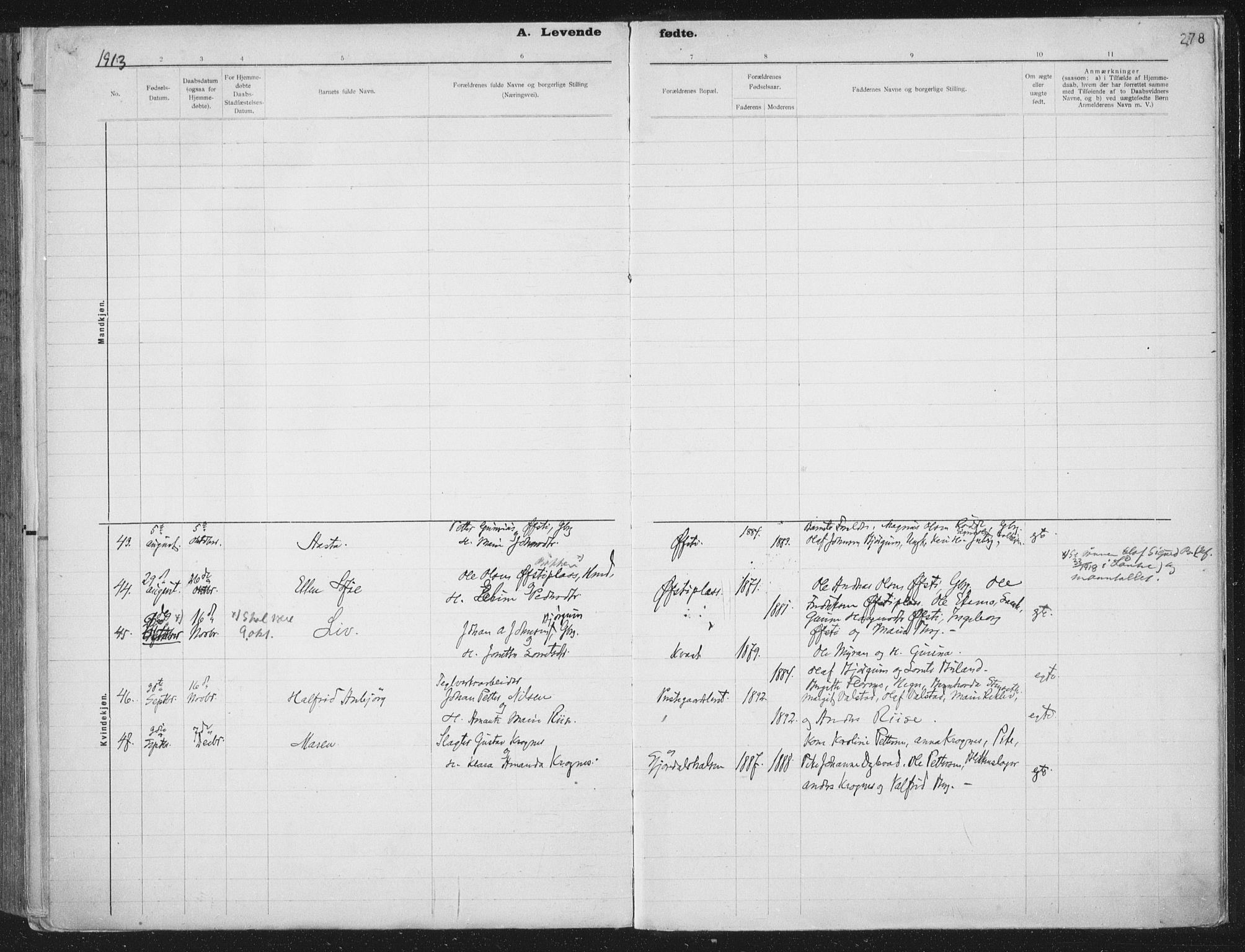 Ministerialprotokoller, klokkerbøker og fødselsregistre - Nord-Trøndelag, SAT/A-1458/709/L0082: Parish register (official) no. 709A22, 1896-1916, p. 278