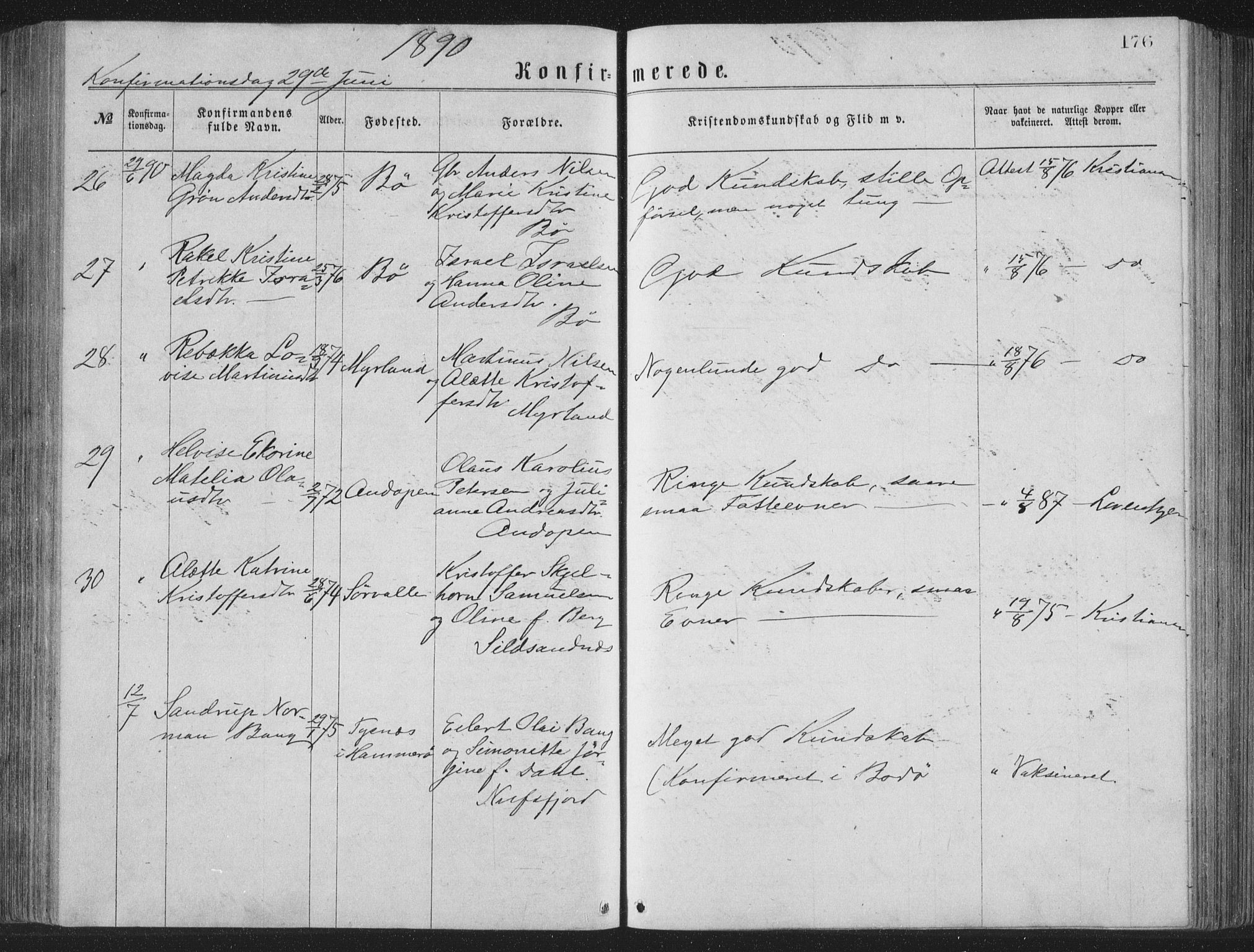 Ministerialprotokoller, klokkerbøker og fødselsregistre - Nordland, AV/SAT-A-1459/885/L1213: Parish register (copy) no. 885C02, 1874-1892, p. 176