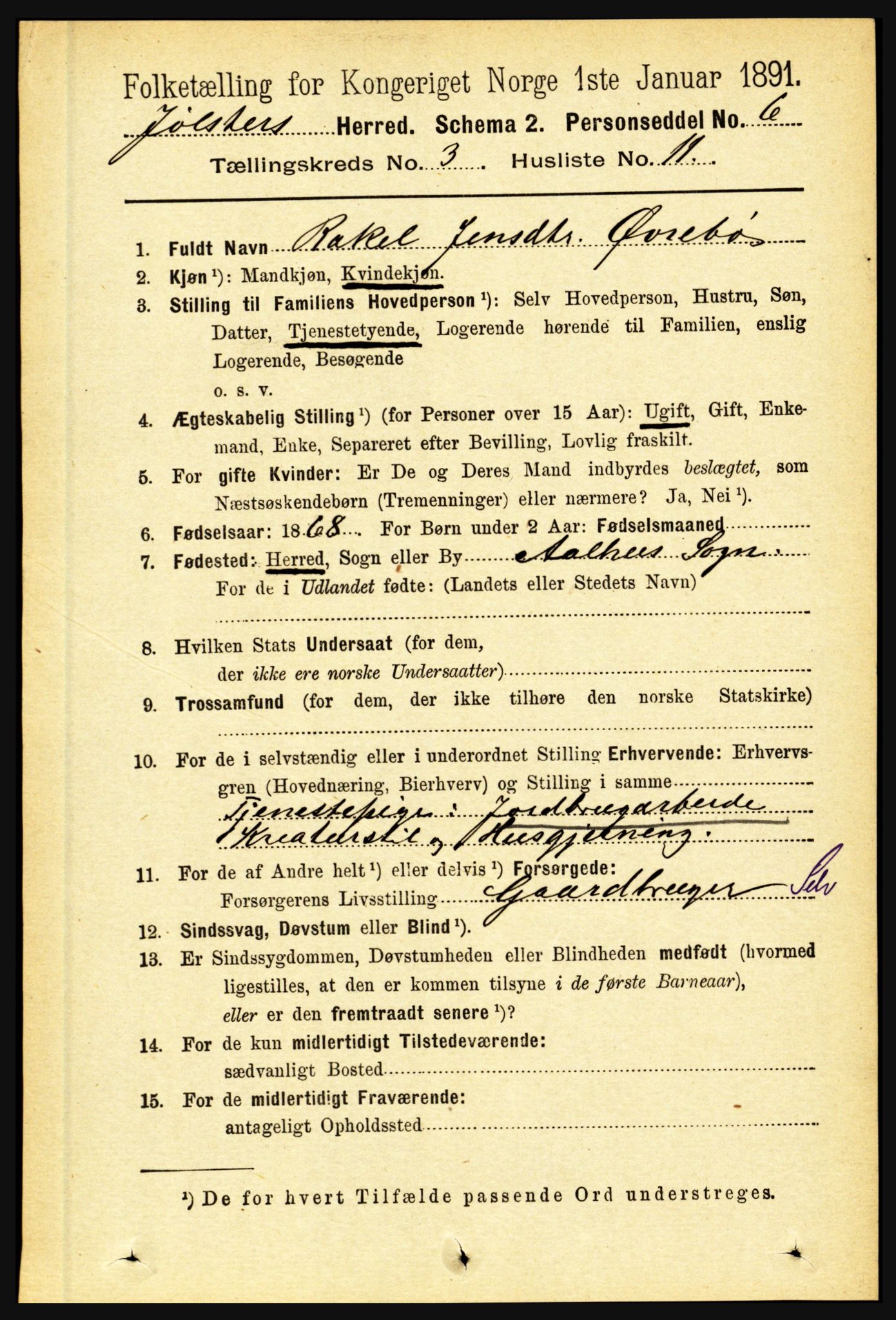 RA, 1891 census for 1431 Jølster, 1891, p. 1049