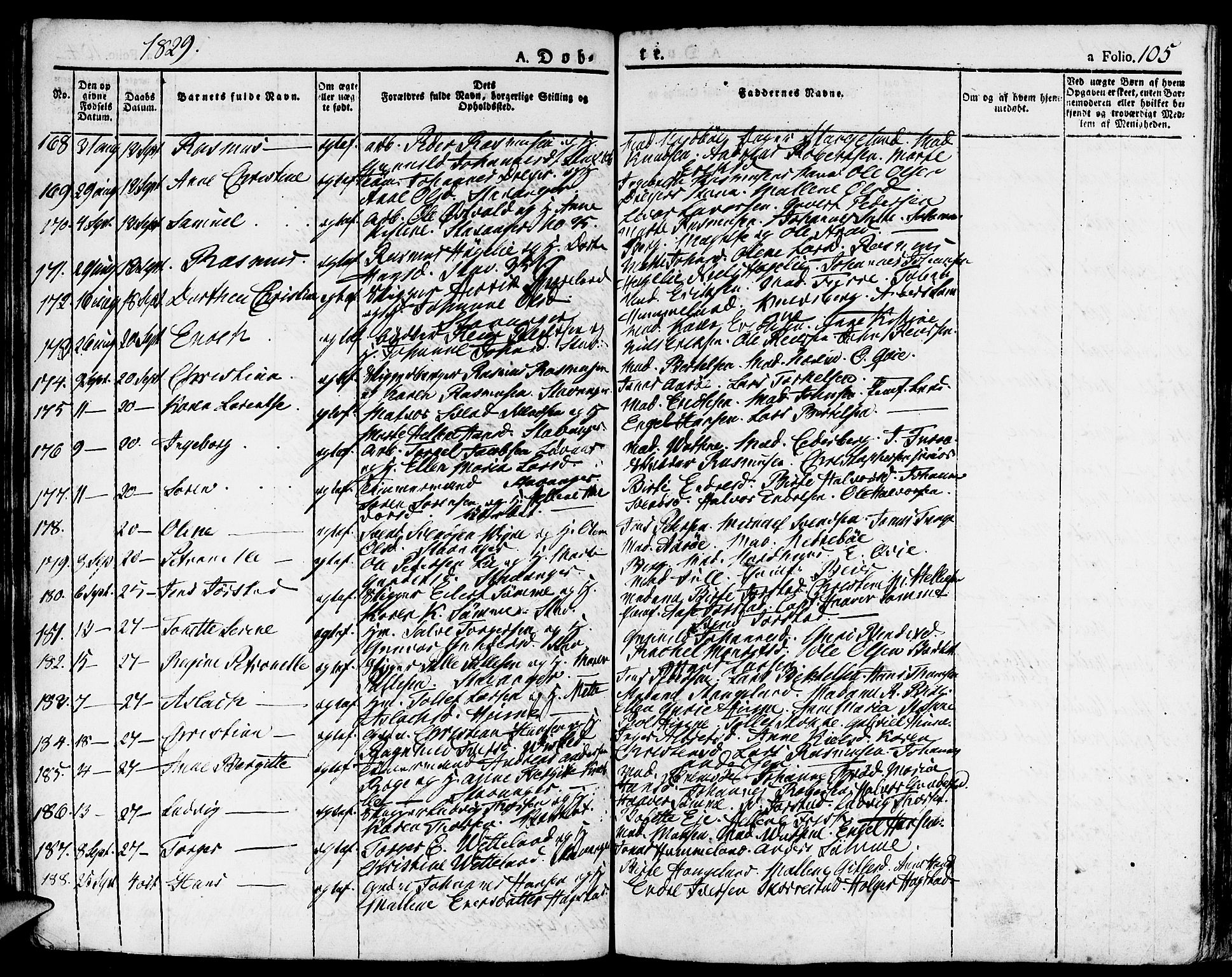 Domkirken sokneprestkontor, AV/SAST-A-101812/001/30/30BA/L0009: Parish register (official) no. A 9, 1821-1832, p. 105