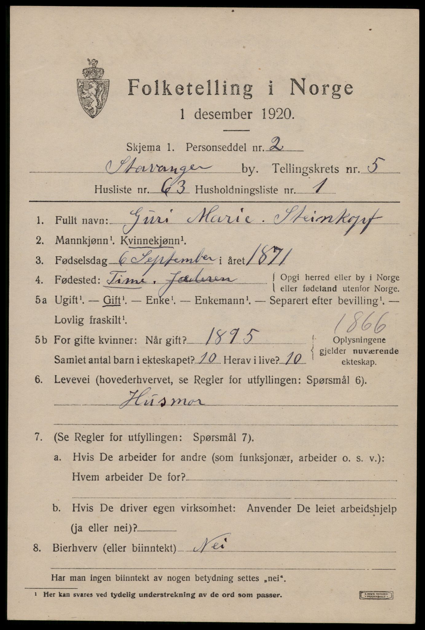 SAST, 1920 census for Stavanger, 1920, p. 40922