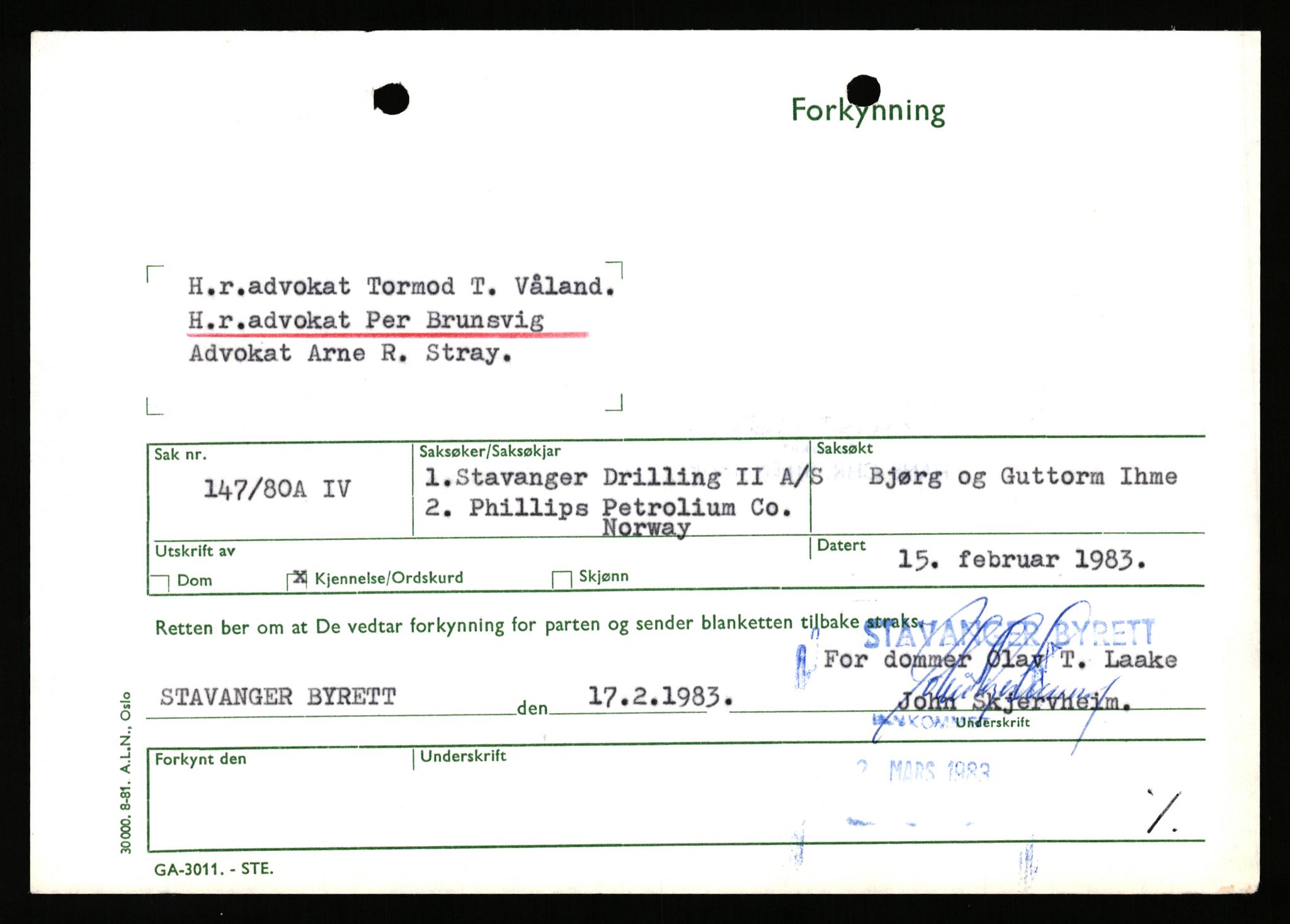 Stavanger byrett, AV/SAST-A-100455/003/F/Fh/Fhb/L0039h: A IV sak nr 147, 1980, p. 489