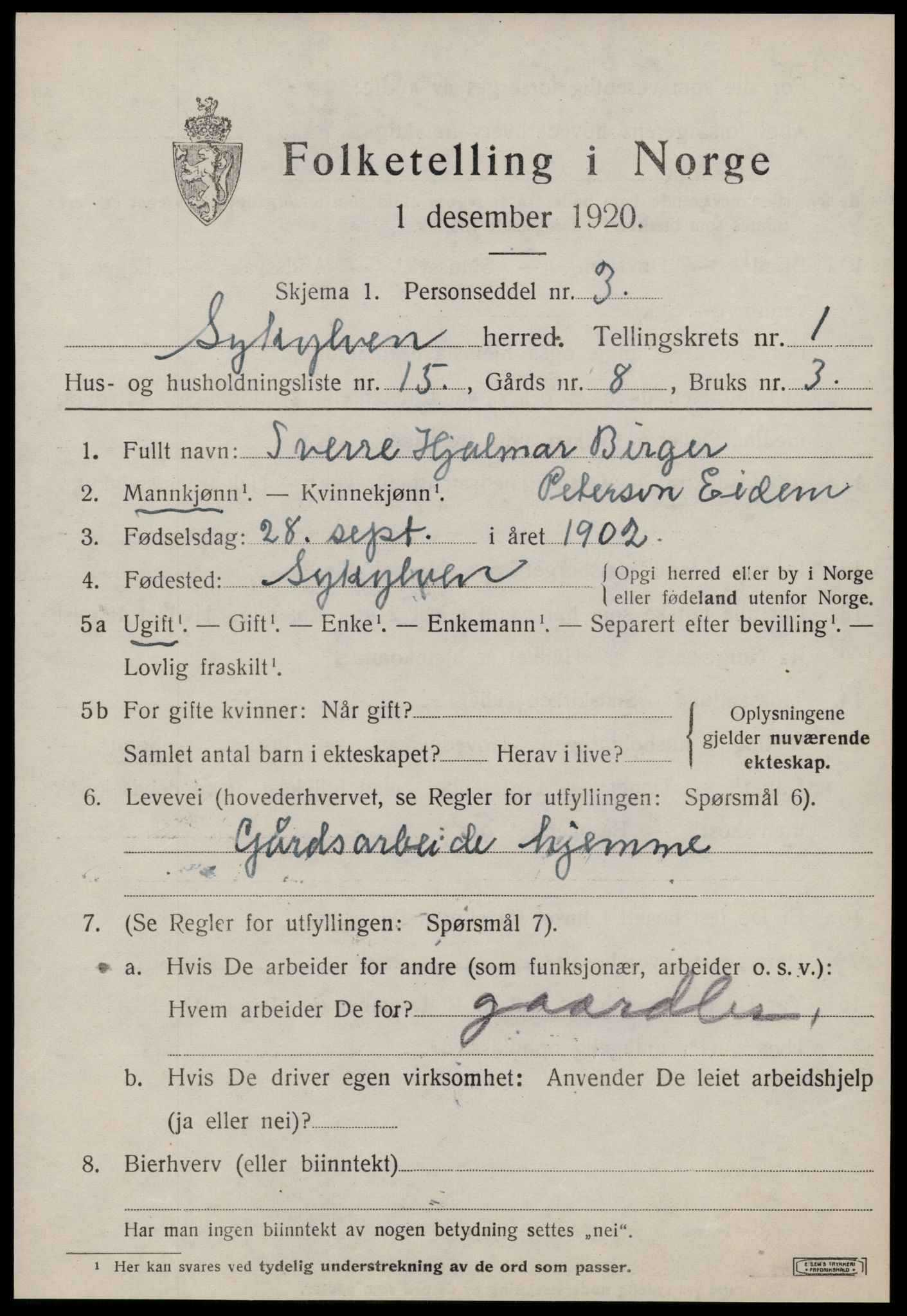 SAT, 1920 census for Sykkylven, 1920, p. 1095