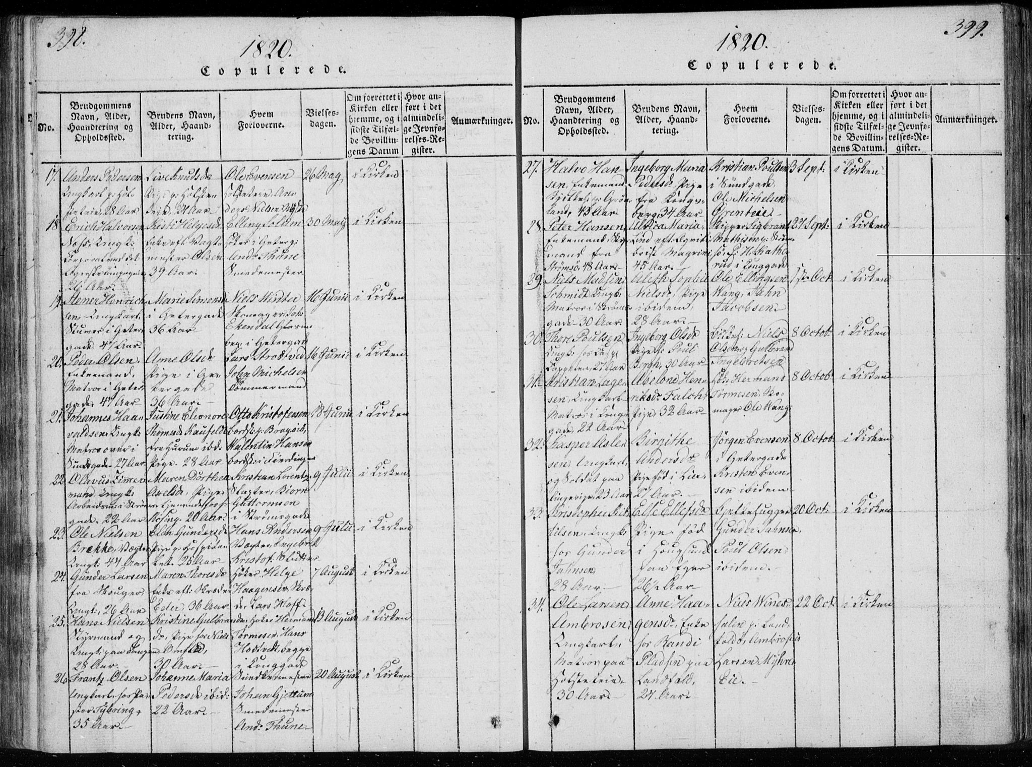 Bragernes kirkebøker, AV/SAKO-A-6/F/Fa/L0007: Parish register (official) no. I 7, 1815-1829, p. 398-399