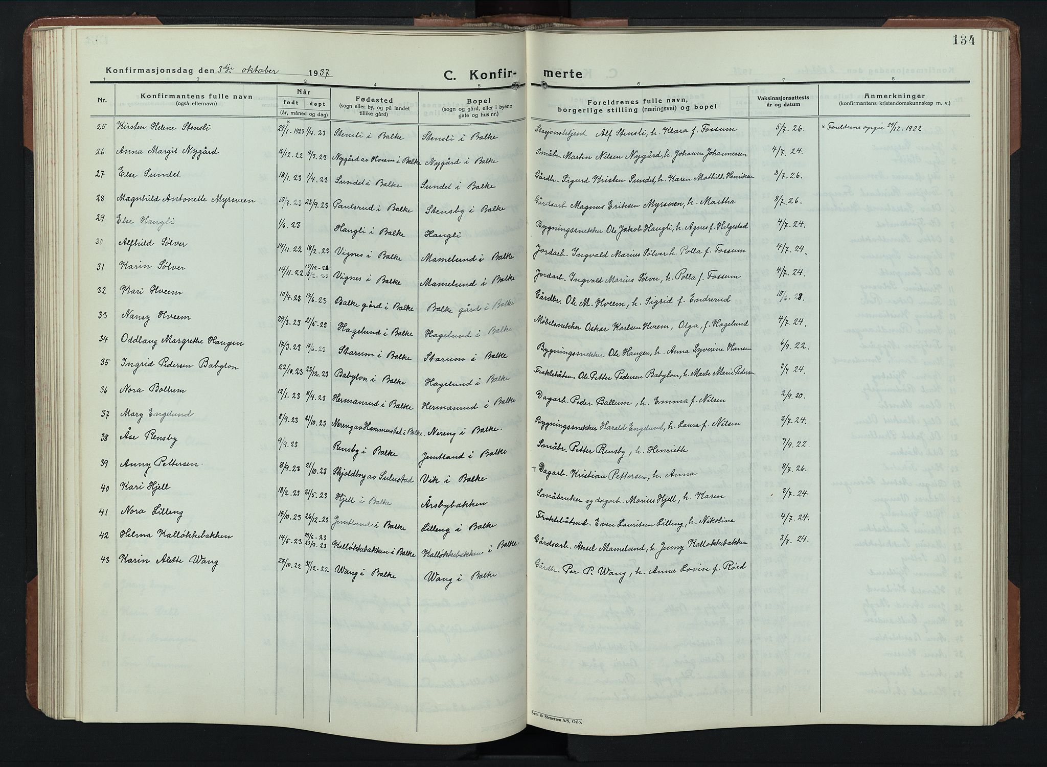 Balke prestekontor, SAH/PREST-106/H/Ha/Hab/L0002: Parish register (copy) no. 2, 1929-1951, p. 134
