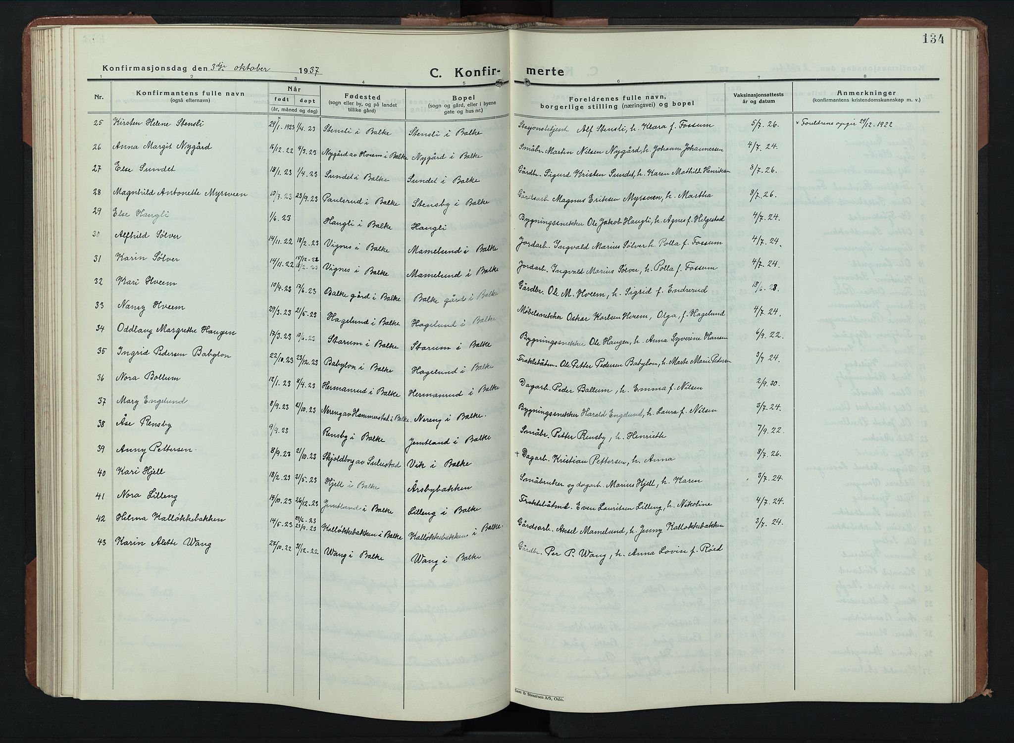 Balke prestekontor, AV/SAH-PREST-106/H/Ha/Hab/L0002: Parish register (copy) no. 2, 1929-1951, p. 134
