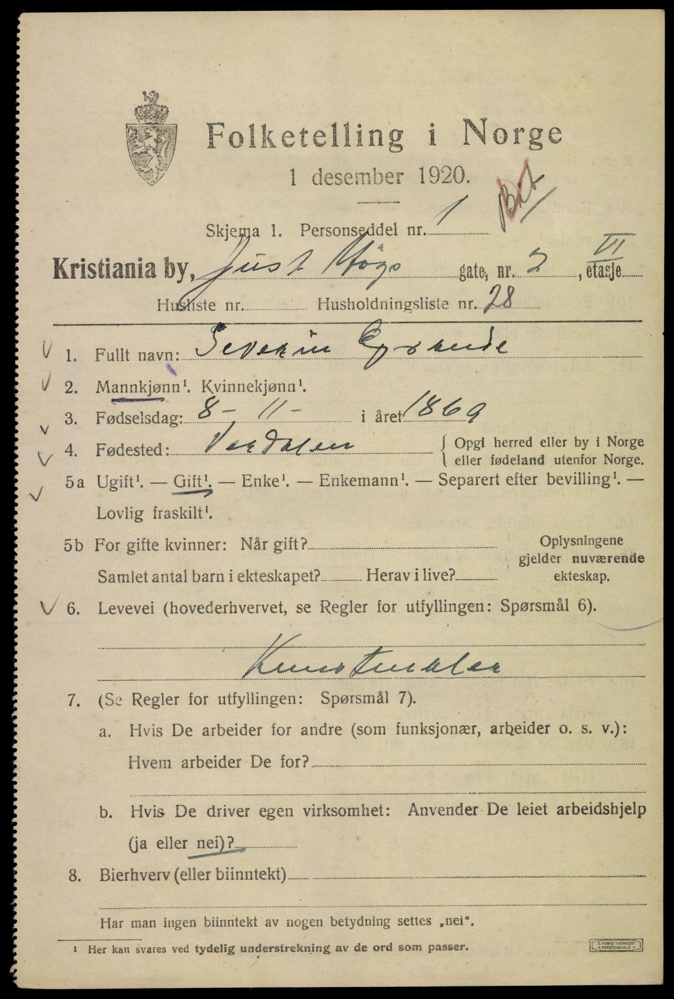 SAO, 1920 census for Kristiania, 1920, p. 325595