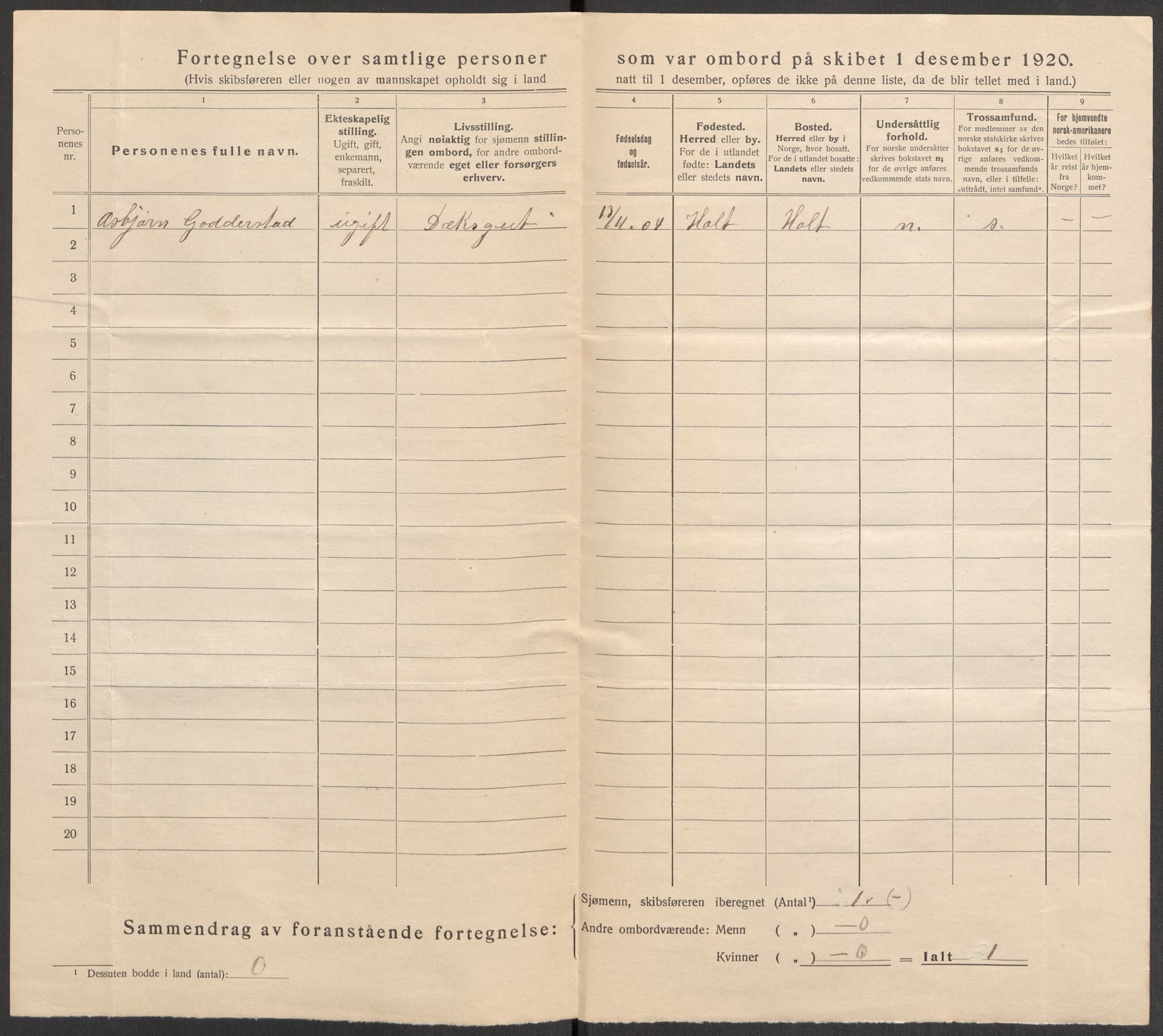 SAK, 1920 census for Dypvåg, 1920, p. 6218