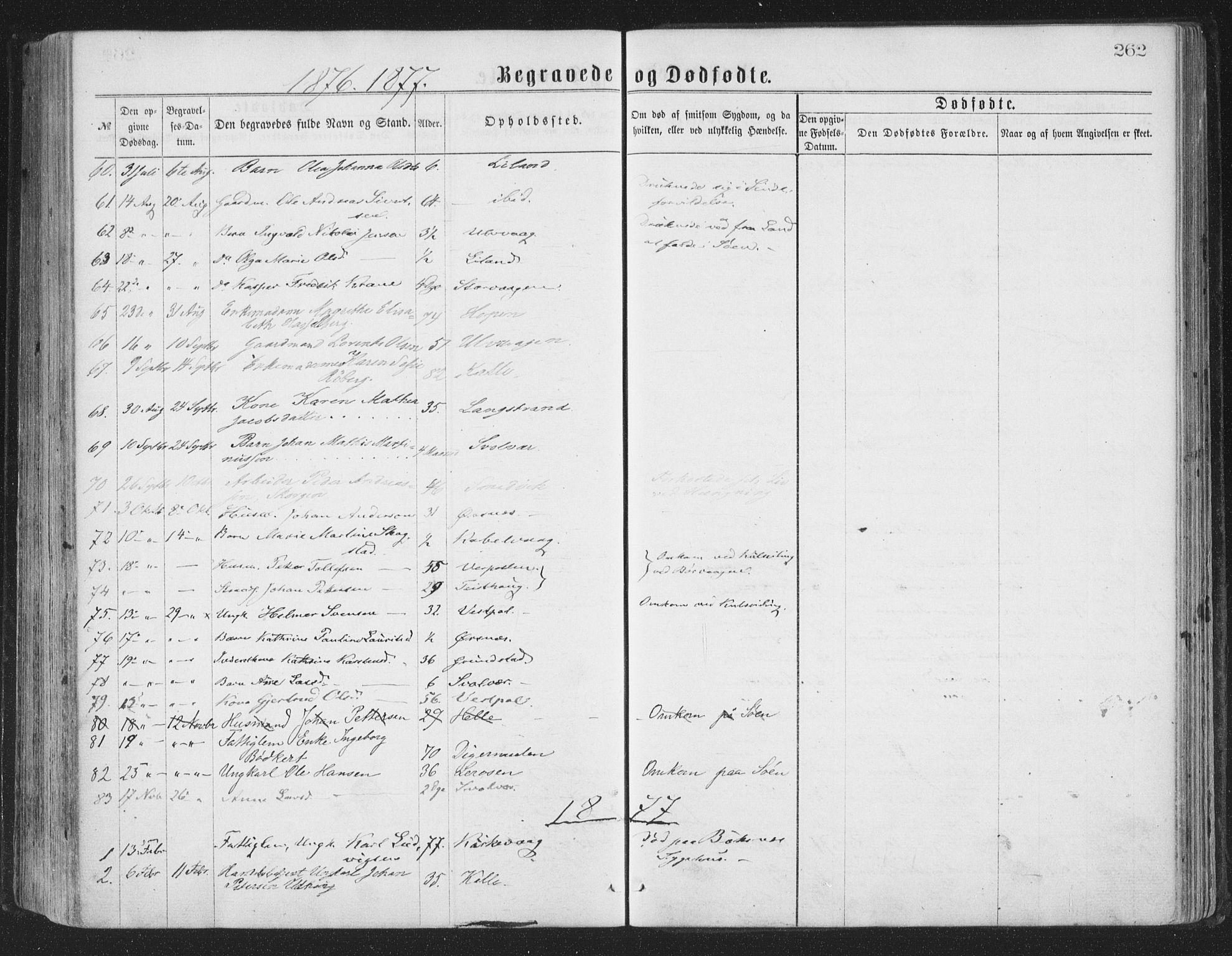 Ministerialprotokoller, klokkerbøker og fødselsregistre - Nordland, AV/SAT-A-1459/874/L1057: Parish register (official) no. 874A01, 1866-1877, p. 262