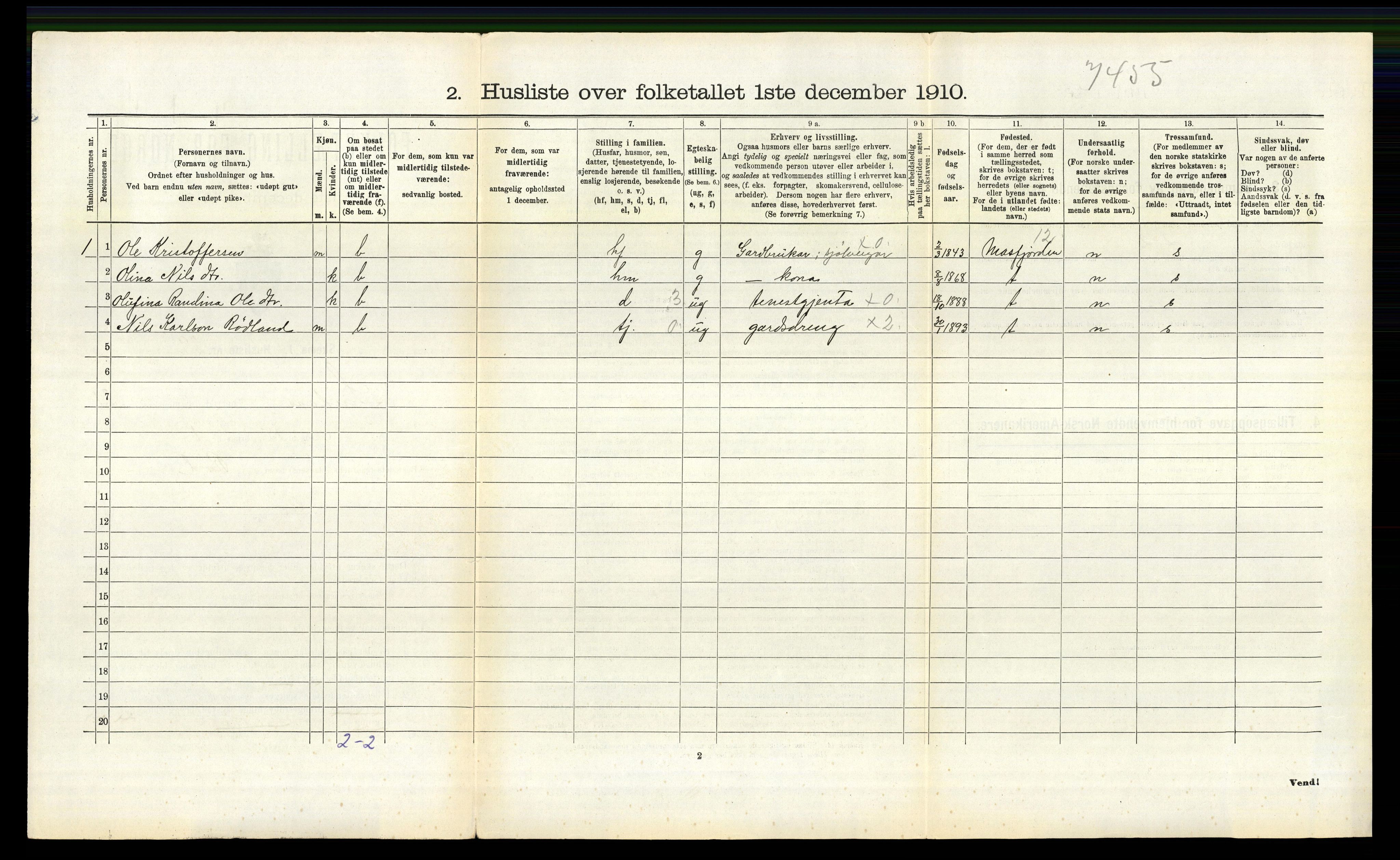 RA, 1910 census for Lindås, 1910, p. 1369