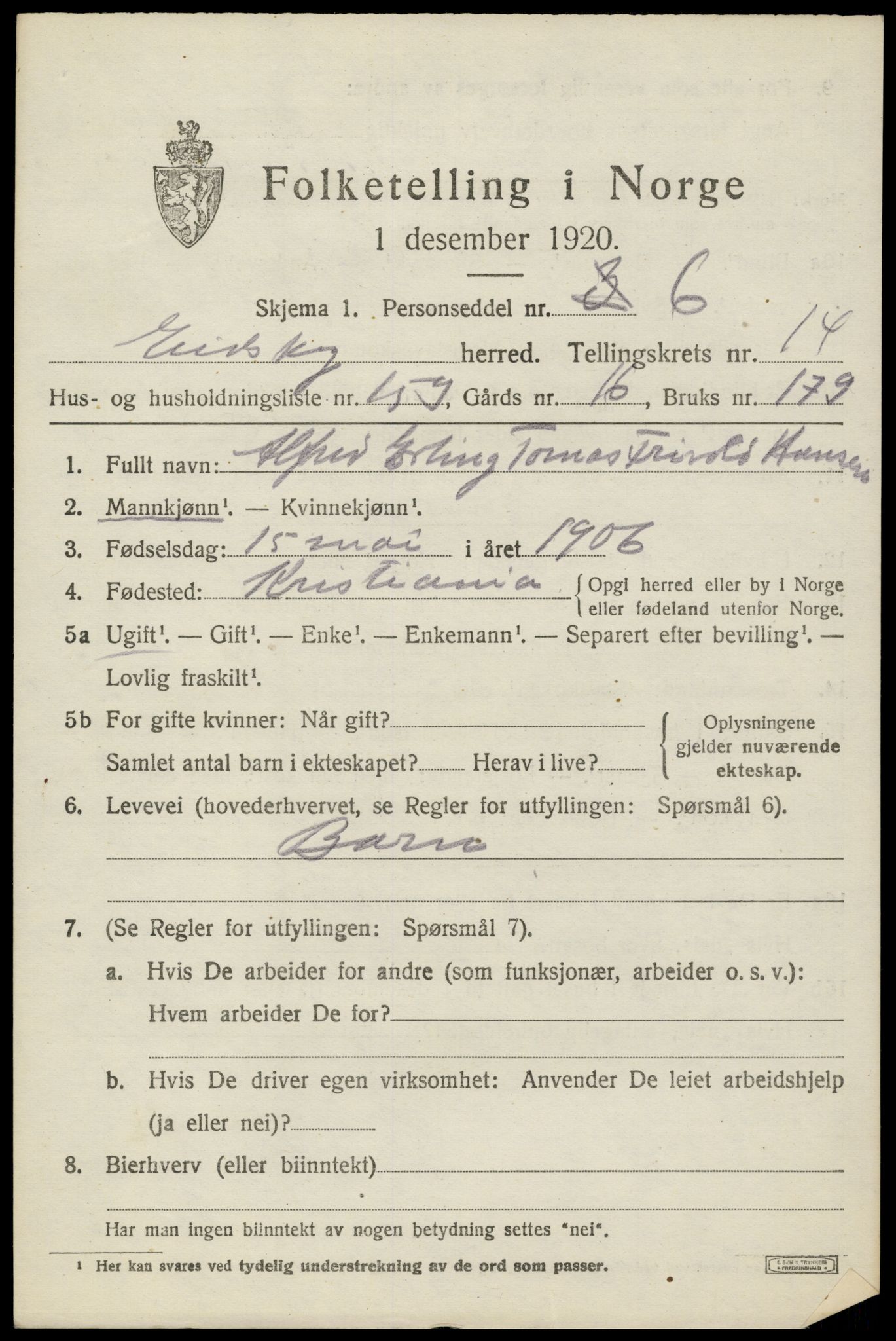 SAH, 1920 census for Eidskog, 1920, p. 14987