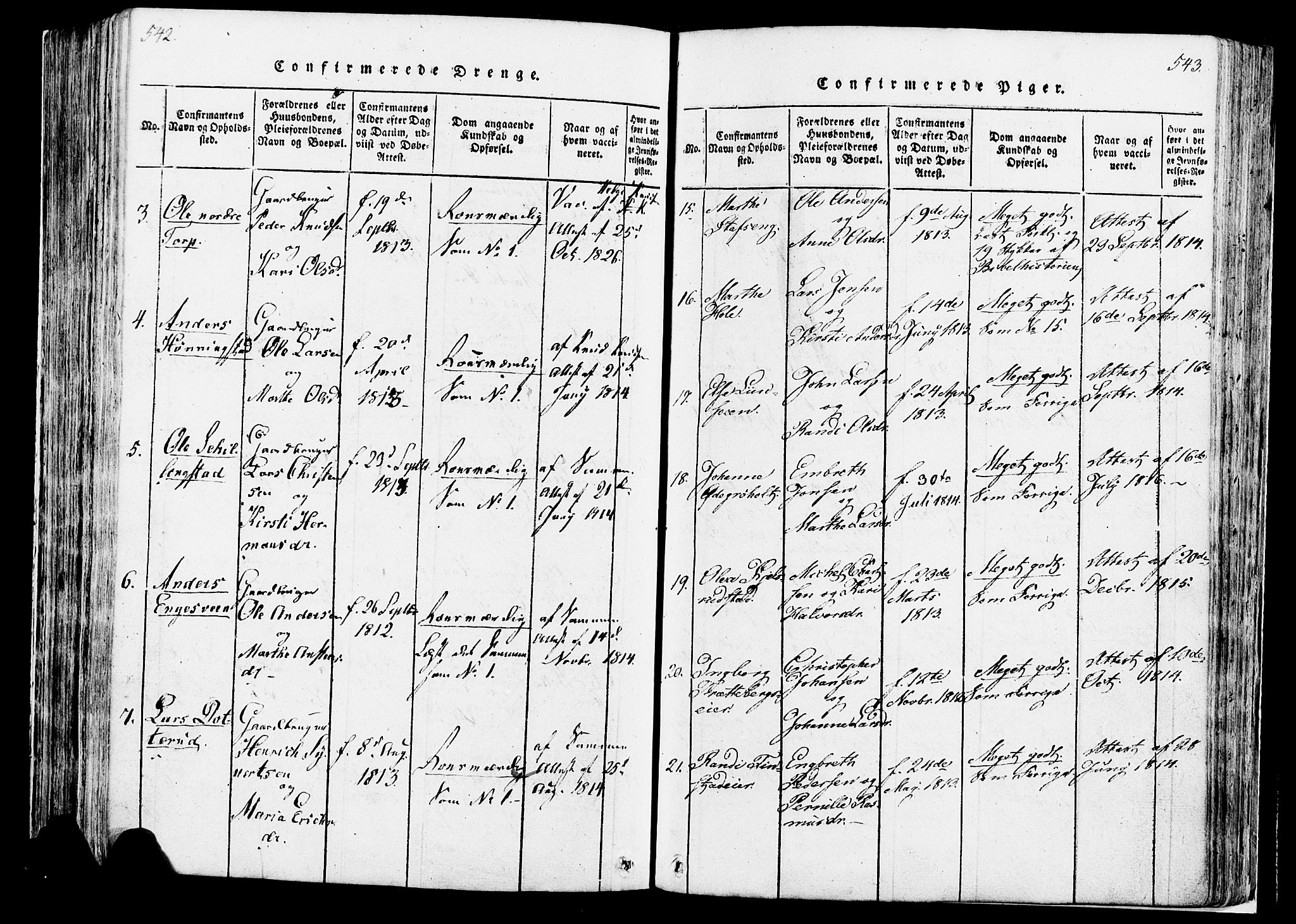 Løten prestekontor, AV/SAH-PREST-022/K/Ka/L0005: Parish register (official) no. 5, 1814-1832, p. 542-543