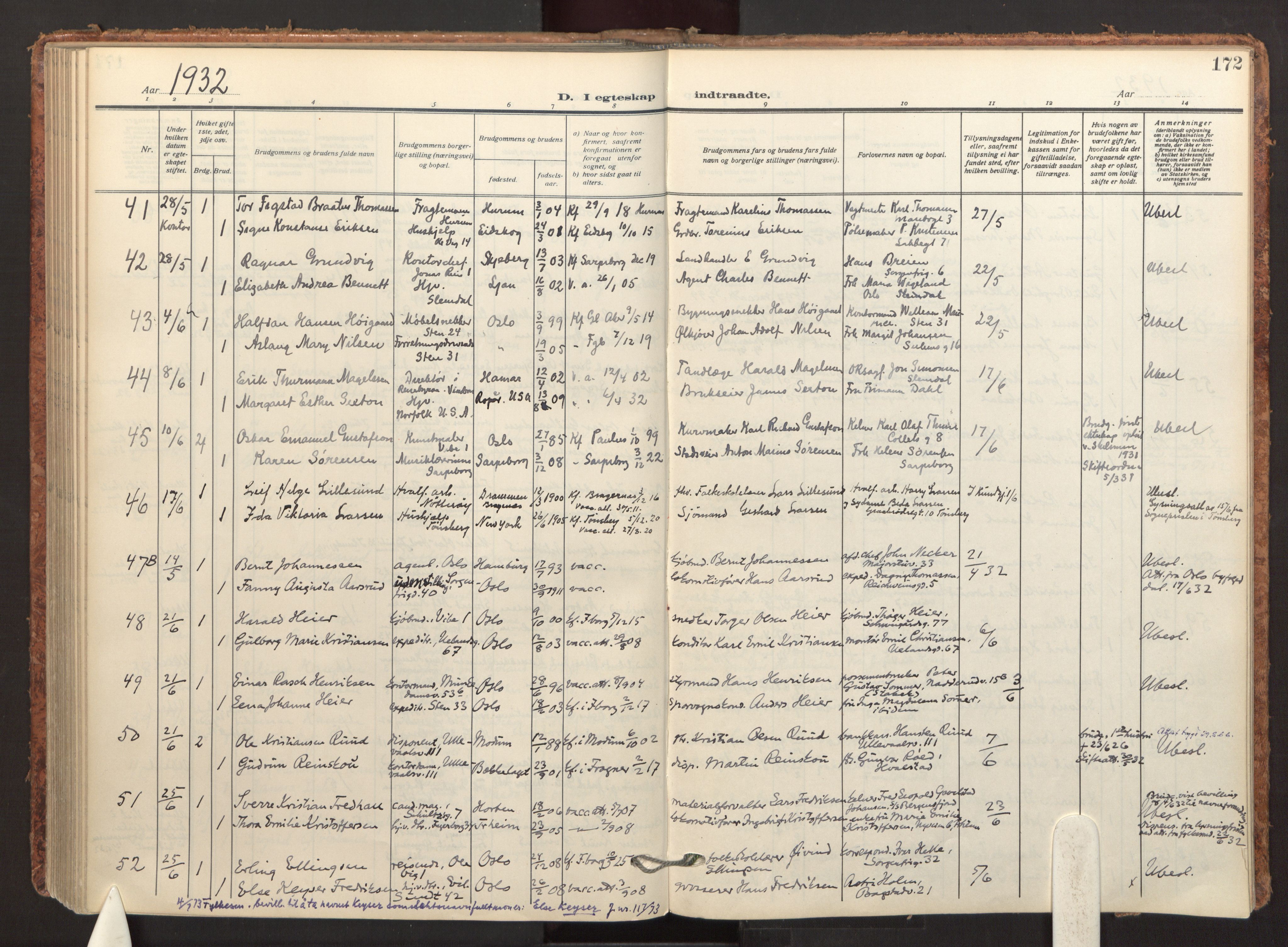 Fagerborg prestekontor Kirkebøker, AV/SAO-A-10844/F/Fa/L0007: Parish register (official) no. 7, 1917-1934, p. 172