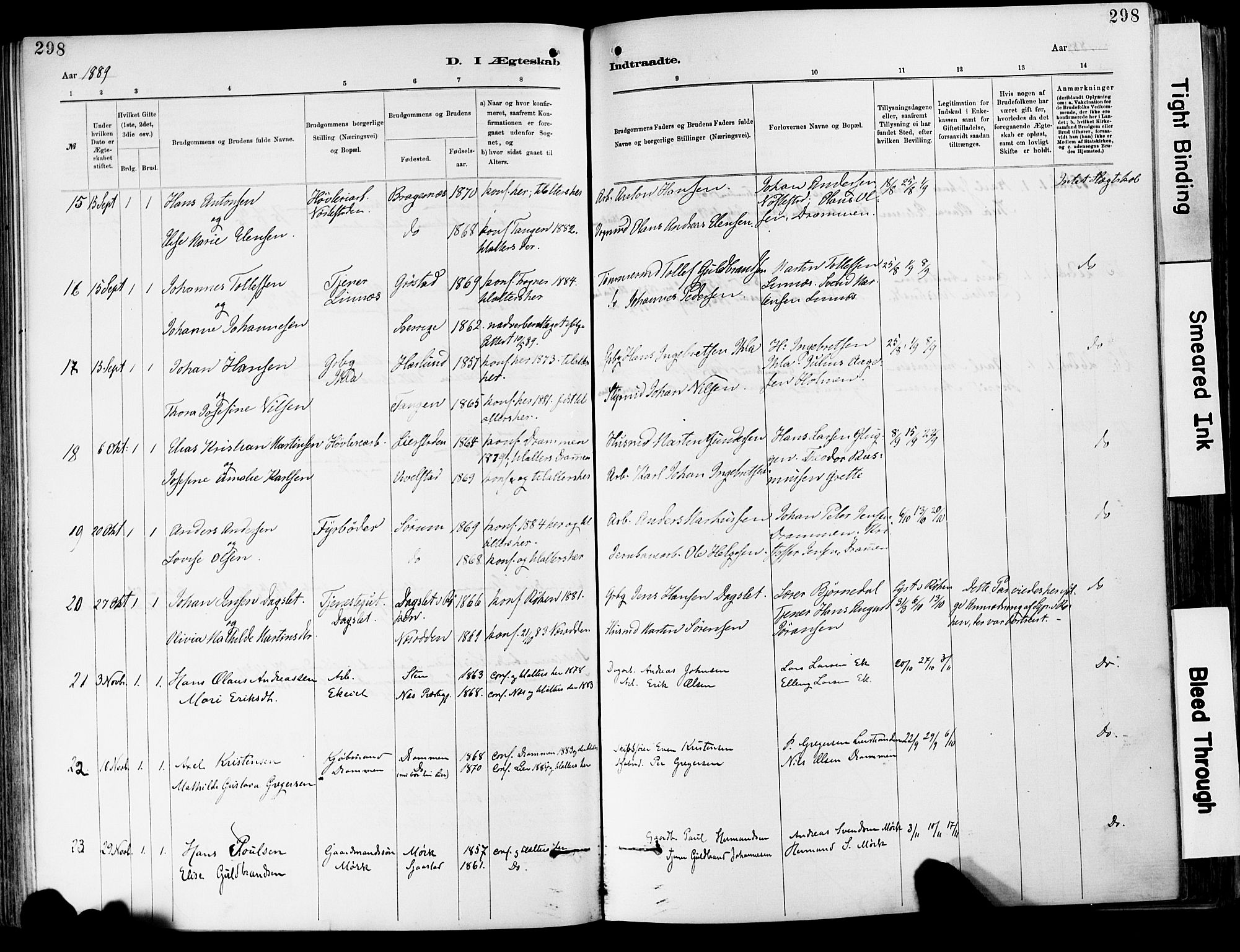 Lier kirkebøker, SAKO/A-230/F/Fa/L0015: Parish register (official) no. I 15, 1883-1894, p. 298
