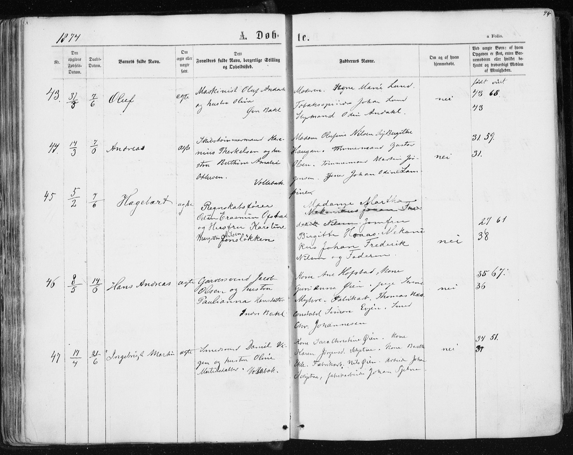 Ministerialprotokoller, klokkerbøker og fødselsregistre - Sør-Trøndelag, AV/SAT-A-1456/604/L0186: Parish register (official) no. 604A07, 1866-1877, p. 74