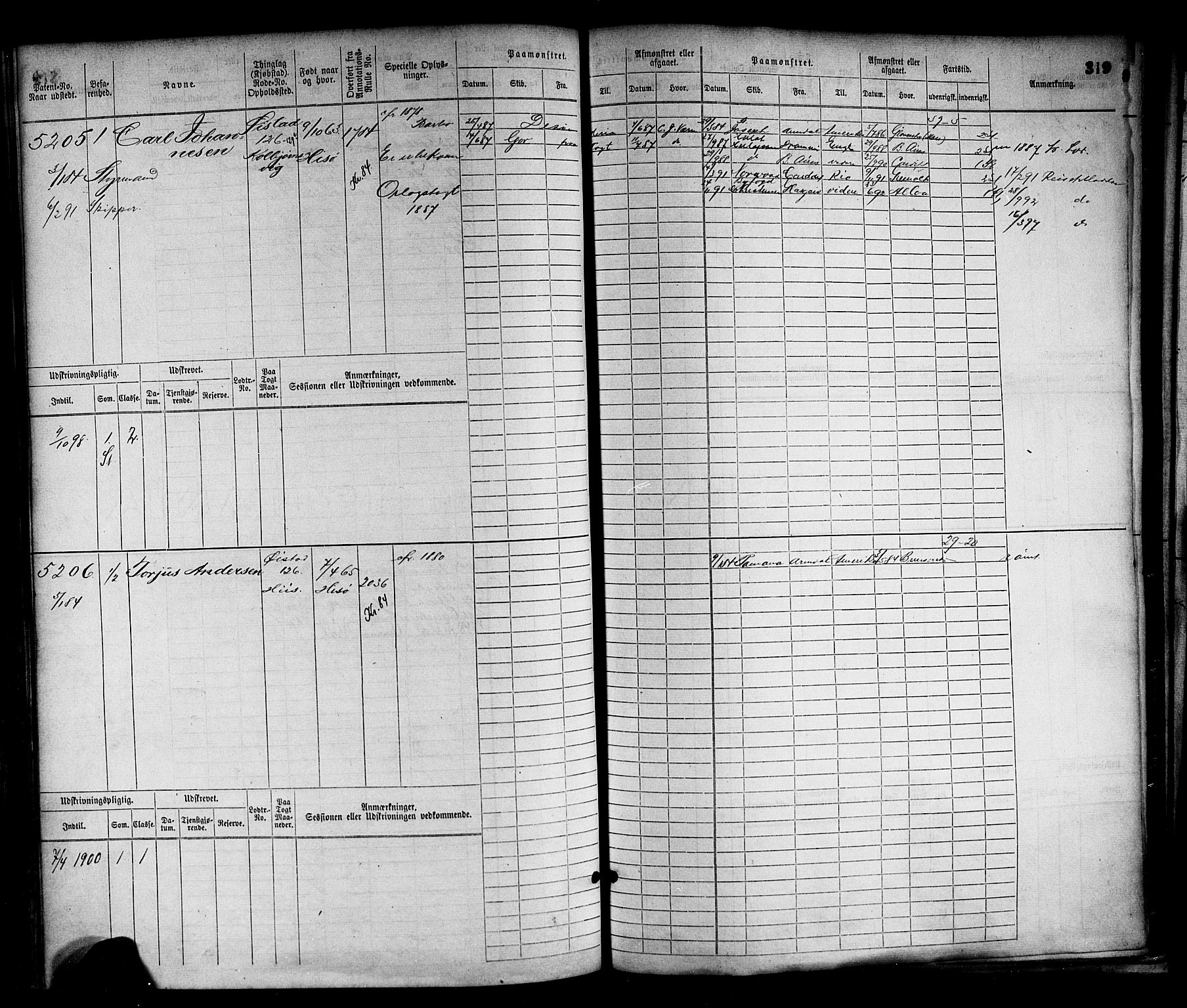 Arendal mønstringskrets, AV/SAK-2031-0012/F/Fb/L0016: Hovedrulle nr 4569-5322, S-14, 1879-1900, p. 329