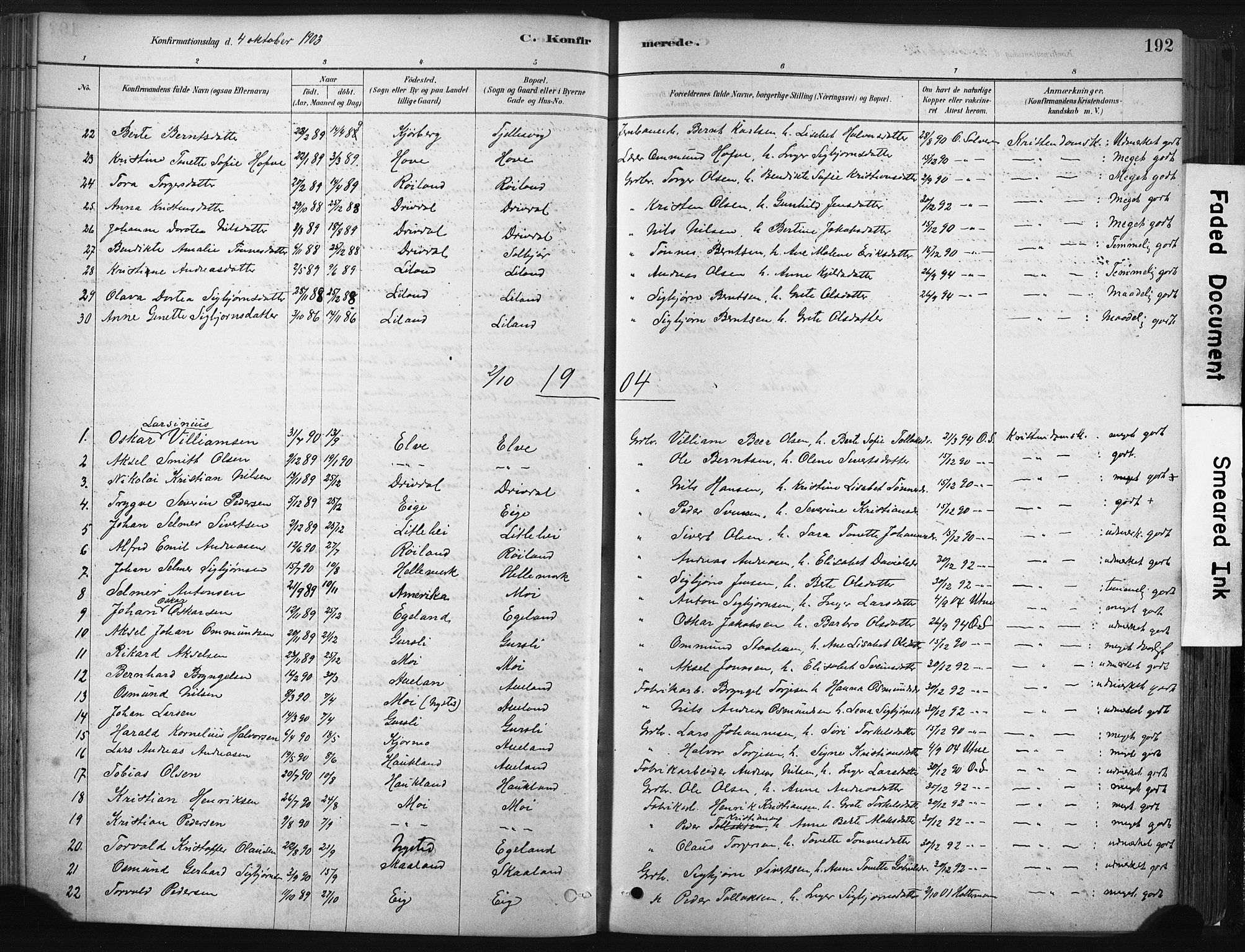 Lund sokneprestkontor, AV/SAST-A-101809/S06/L0011: Parish register (official) no. A 10, 1877-1904, p. 192