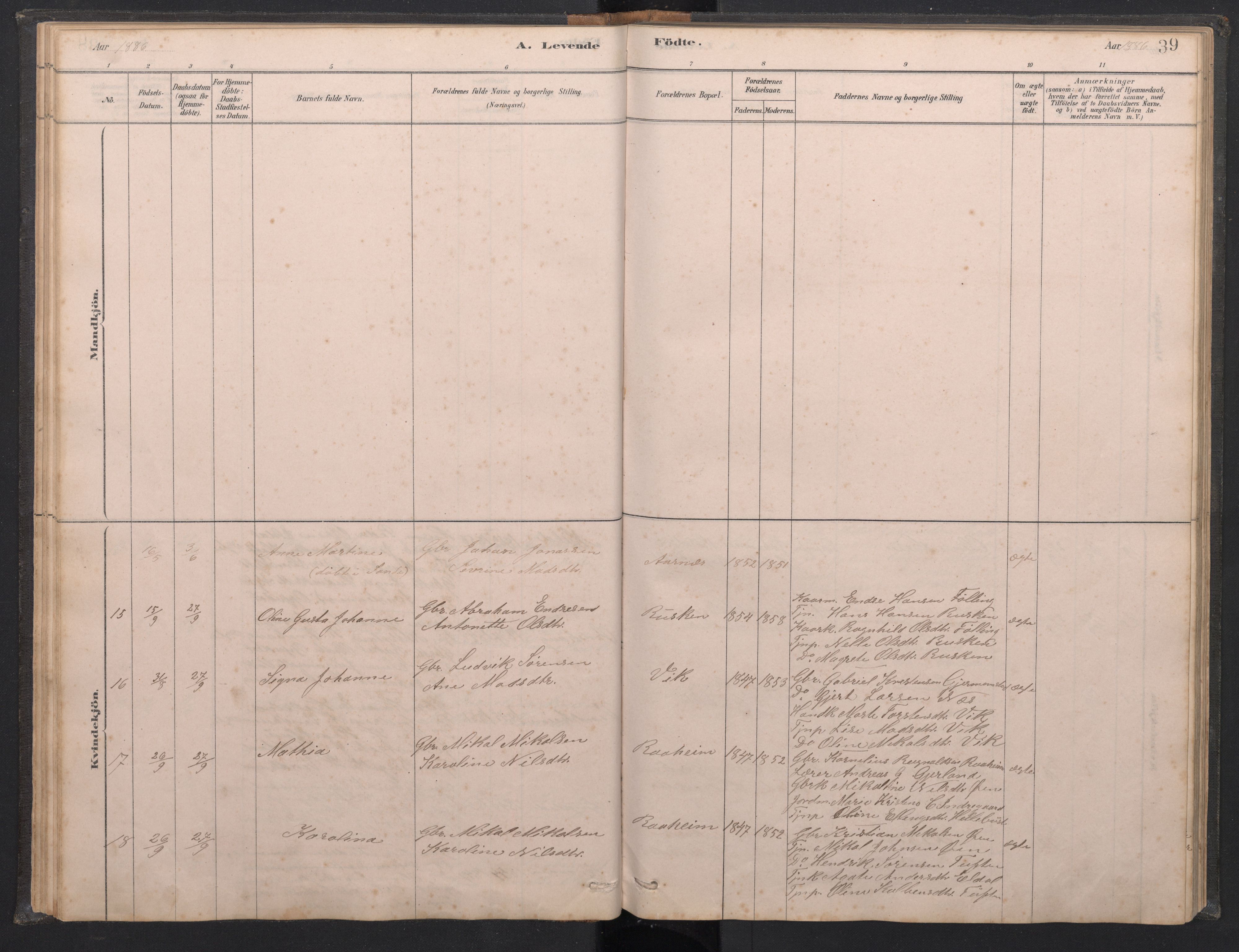 Gaular sokneprestembete, SAB/A-80001/H/Hab: Parish register (copy) no. C 3, 1878-1897, p. 38b-39a