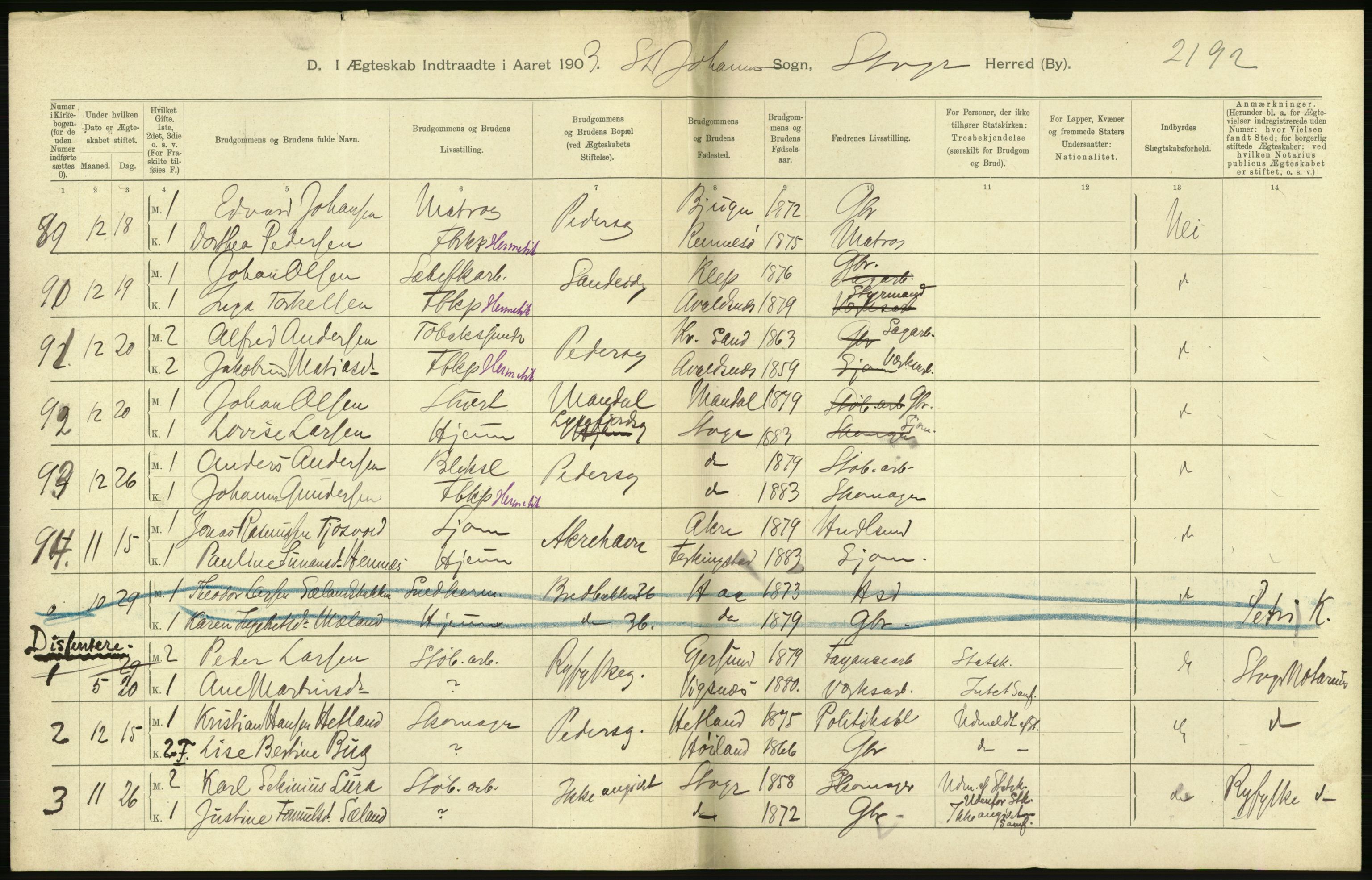 Statistisk sentralbyrå, Sosiodemografiske emner, Befolkning, AV/RA-S-2228/D/Df/Dfa/Dfaa/L0012: Stavanger amt: Fødte, gifte, døde, 1903, p. 596